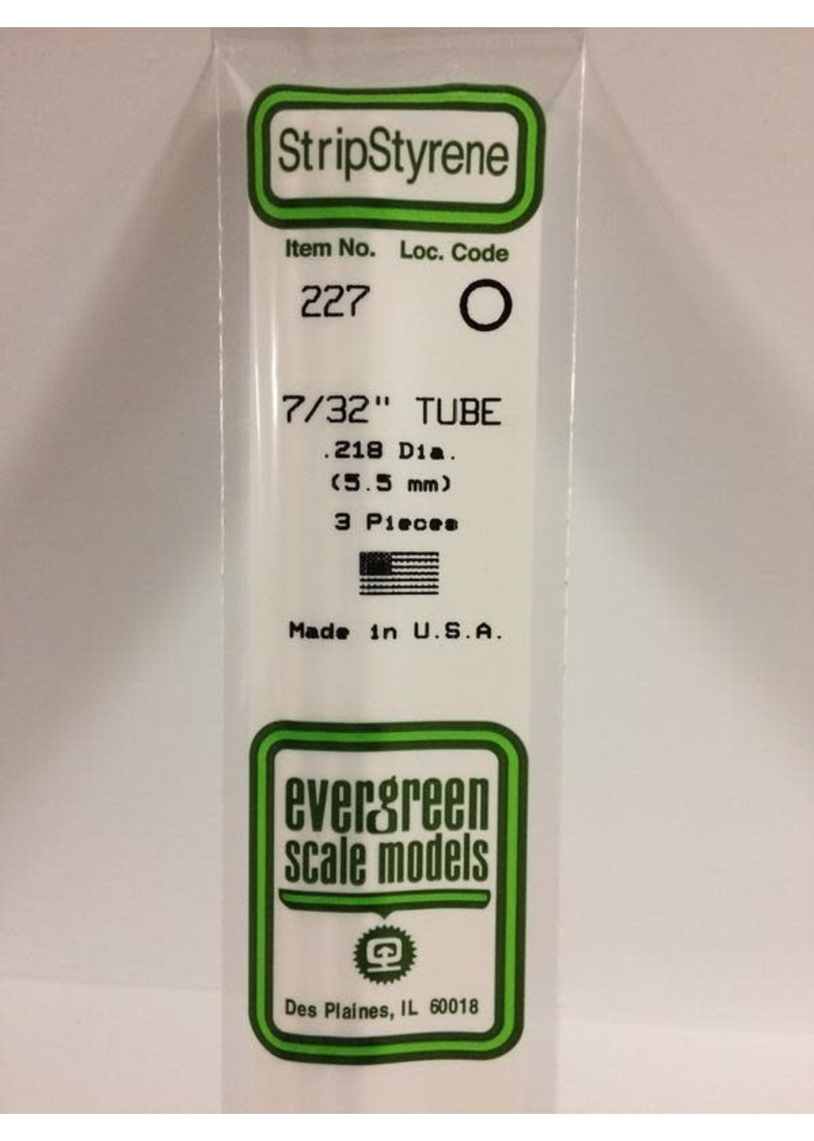 Evergreen Scale Models EVE227 Styrene 7/32 inch Tube (3pc)