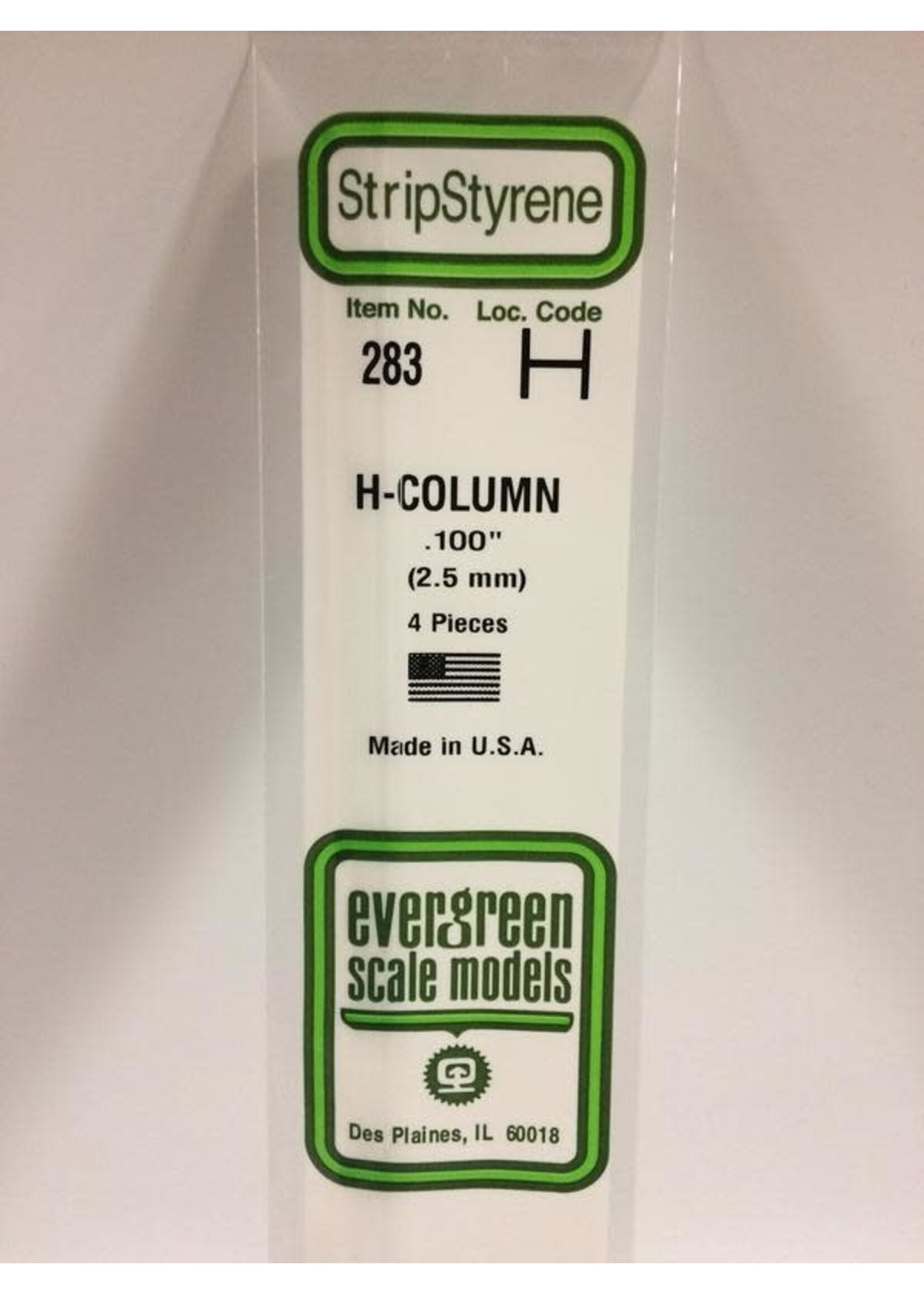 Evergreen Scale Models EVE283 Styrene .100 H-Column (4pc)