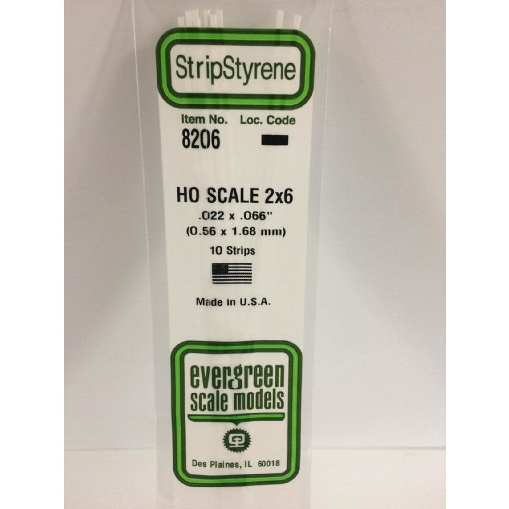 Evergreen Scale Models EVE8206 Styrene HO-Scale 2x6 Strip (10pc)