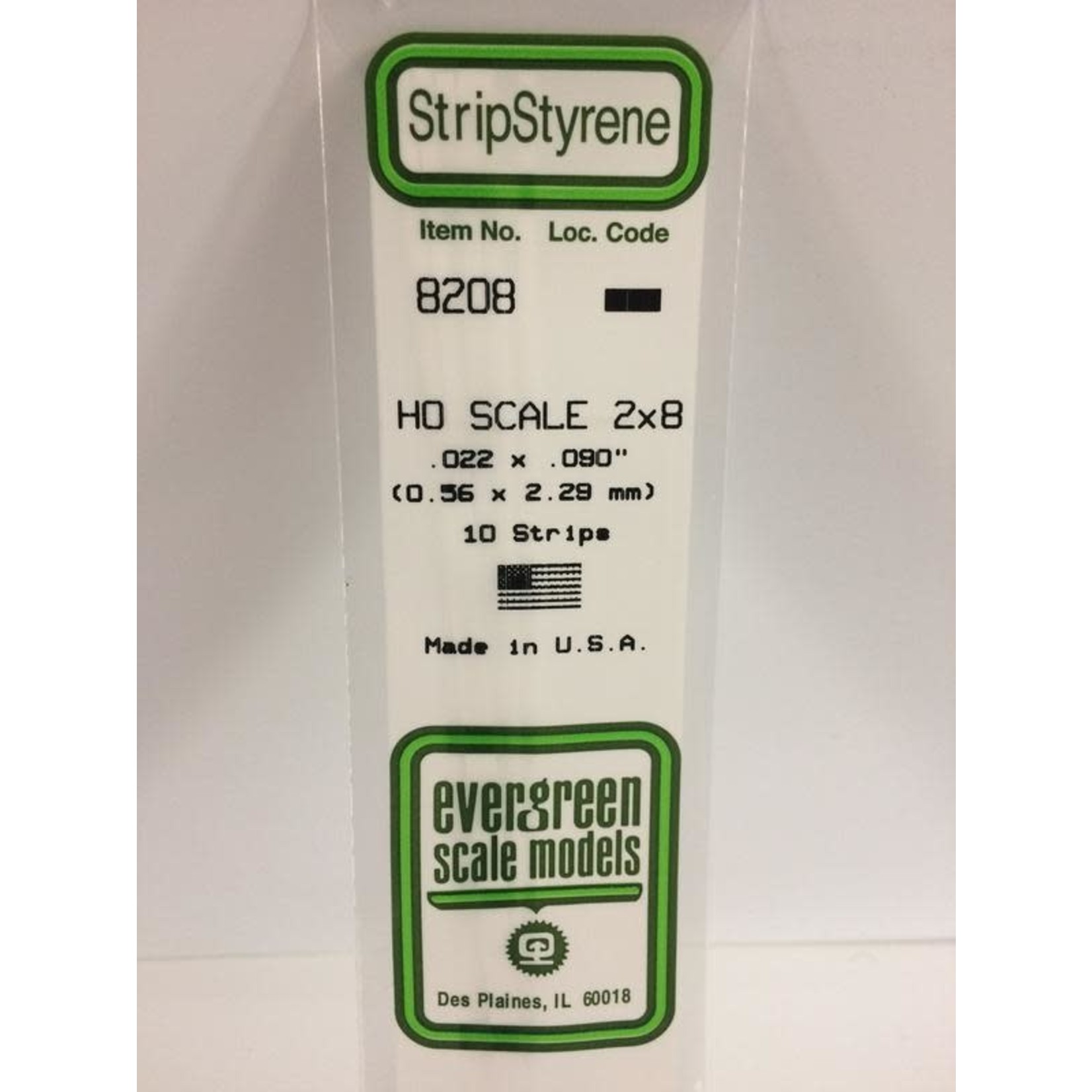 Evergreen Scale Models EVE8208 Styrene HO-Scale 2x8 Strip (10pc)