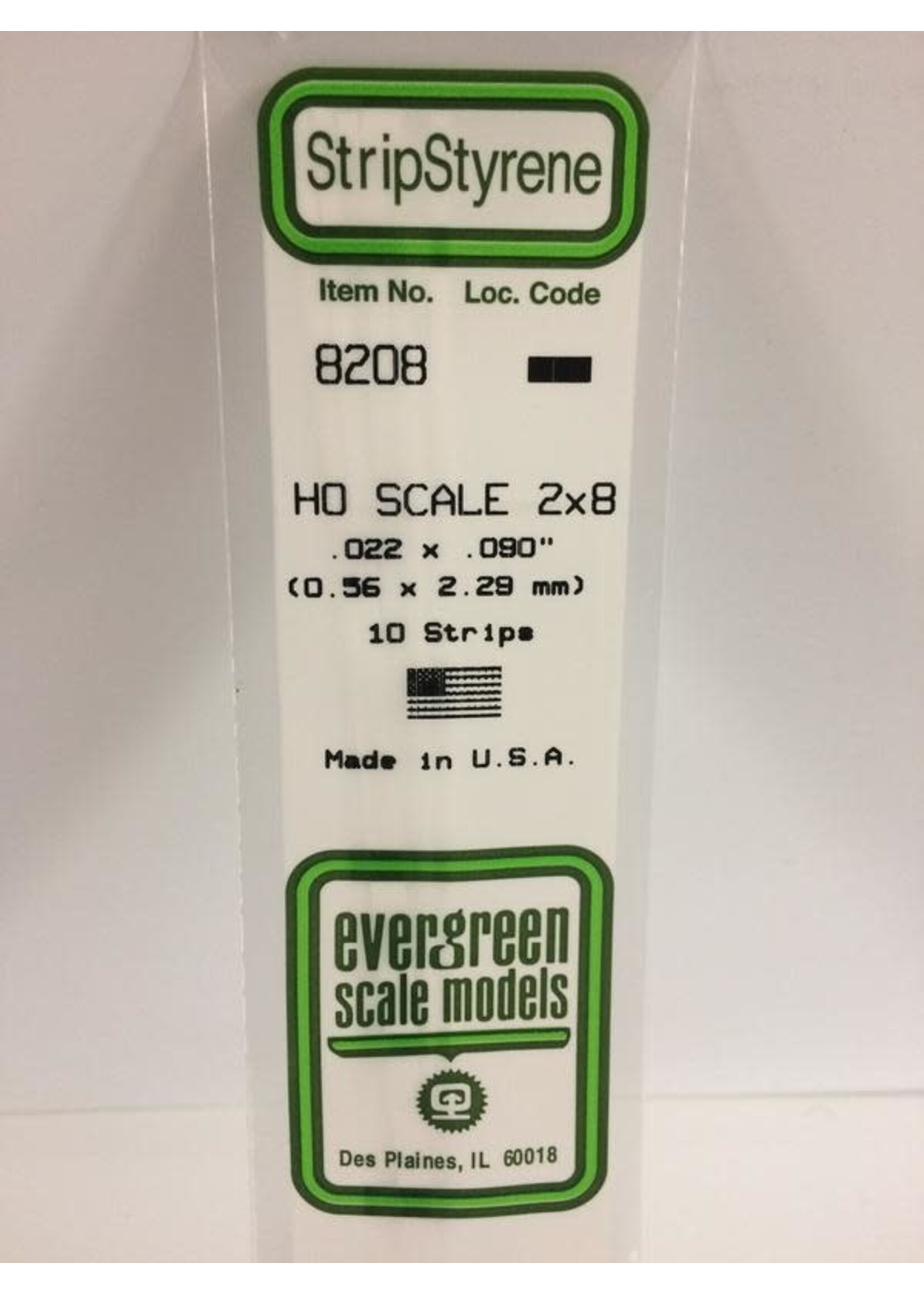 Evergreen Scale Models EVE8208 Styrene HO-Scale 2x8 Strip (10pc)