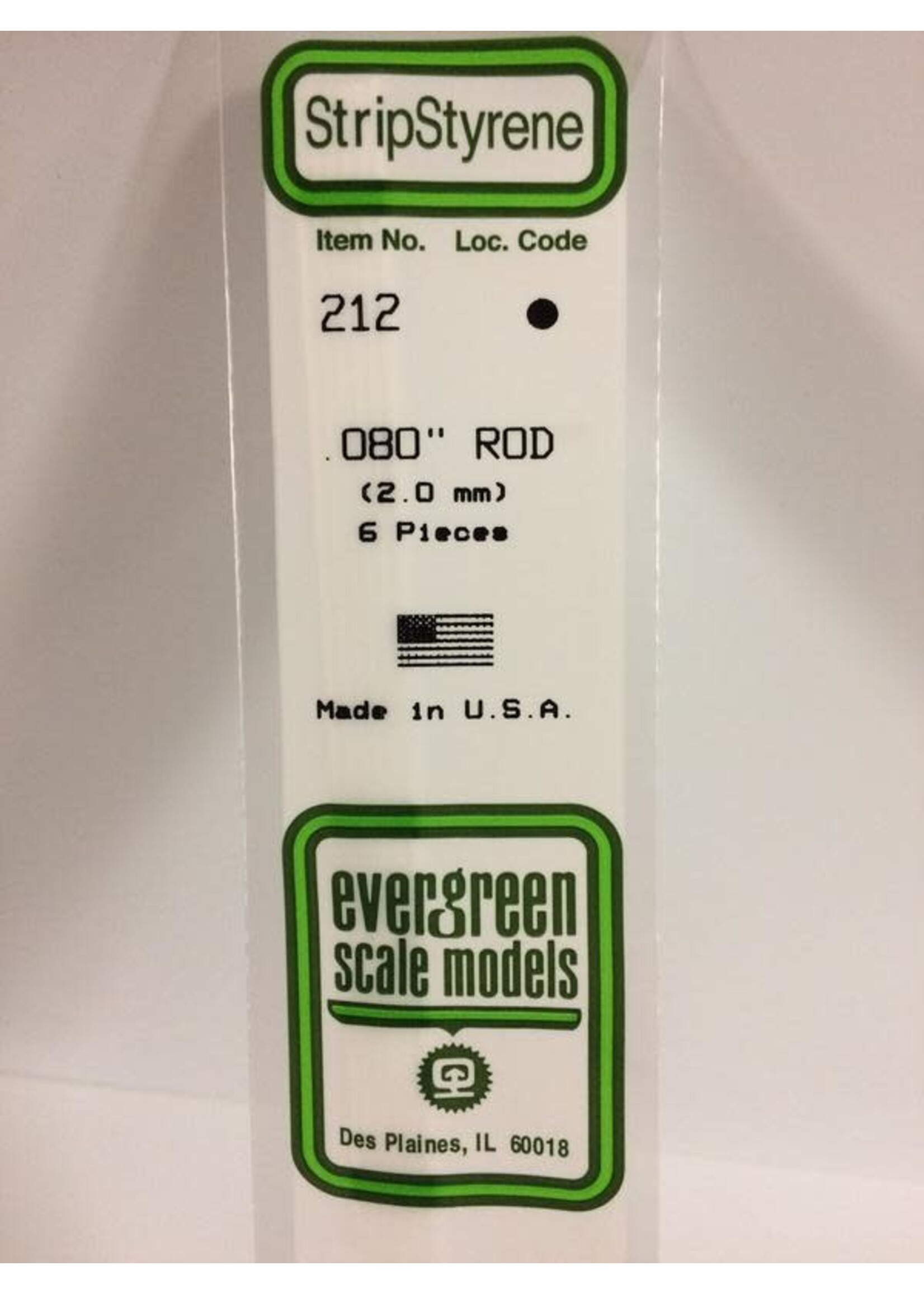 Evergreen Scale Models EVE212 Styrene .080 in Rod (6pc)