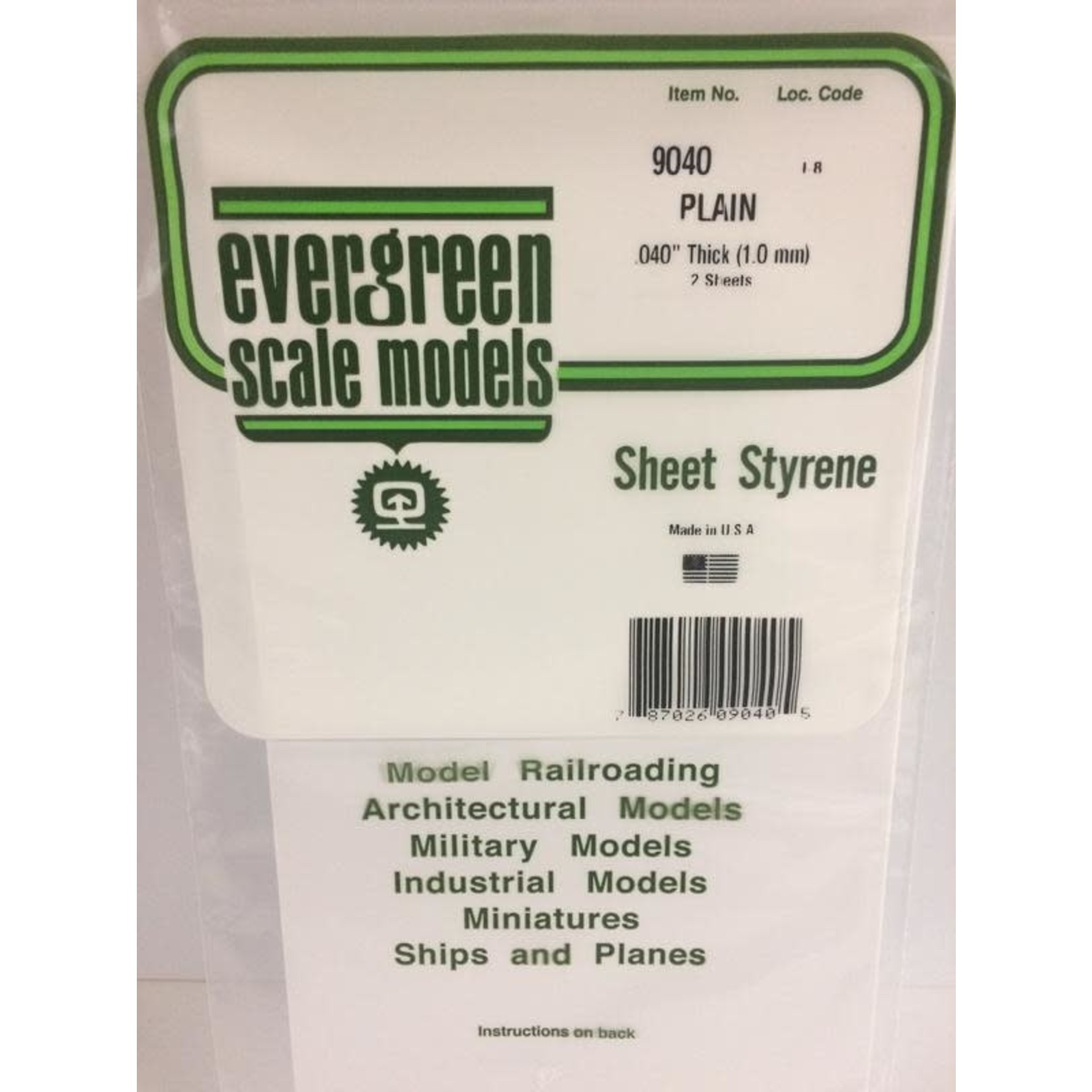 Evergreen Scale Models EVE9040 Styrene .040 in Plain Sheet (2pc)