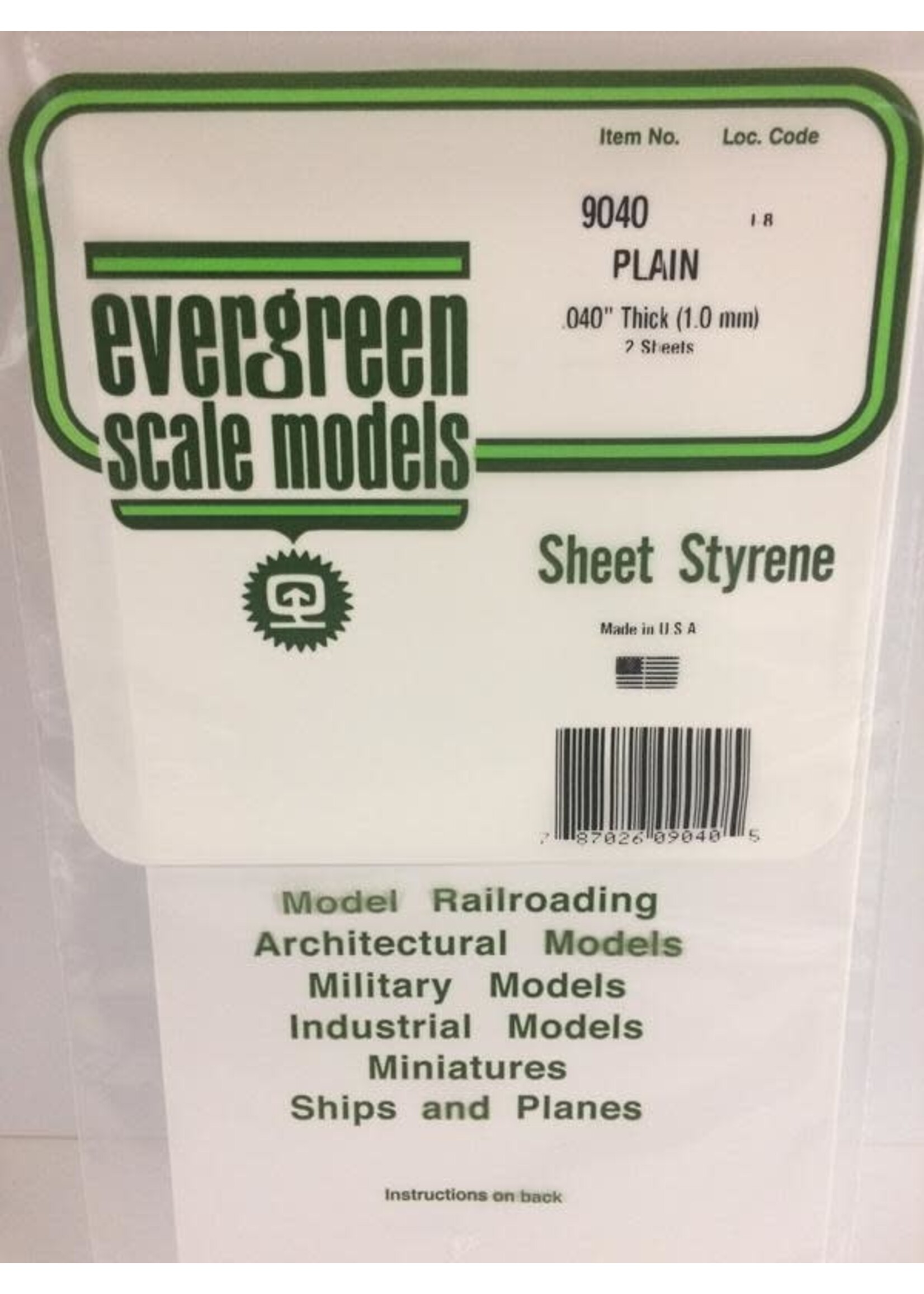 Evergreen Scale Models EVE9040 Styrene .040 in Plain Sheet (2pc)