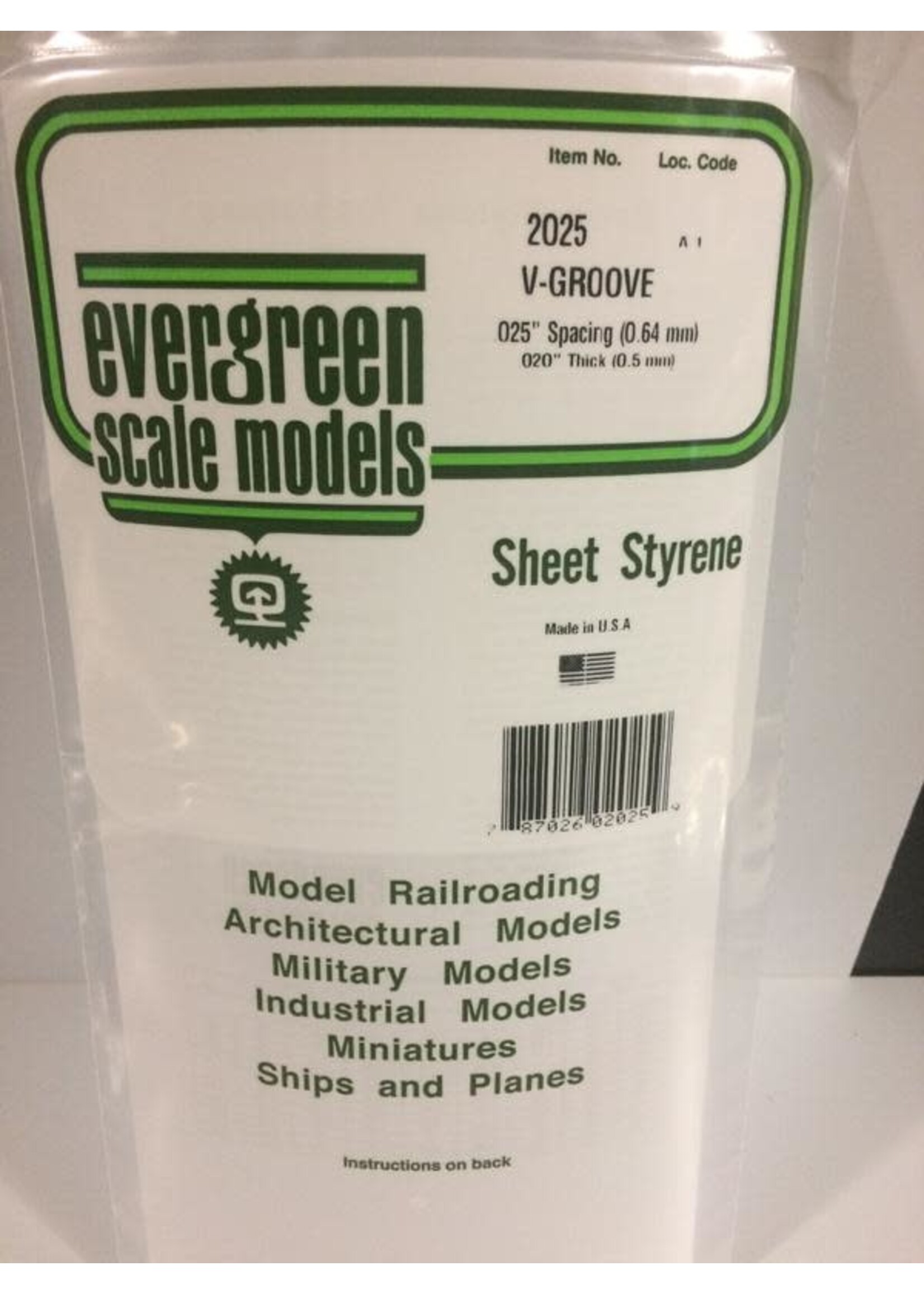Evergreen Scale Models EVE2025 Styrene .020 V-Groove Siding Sheet