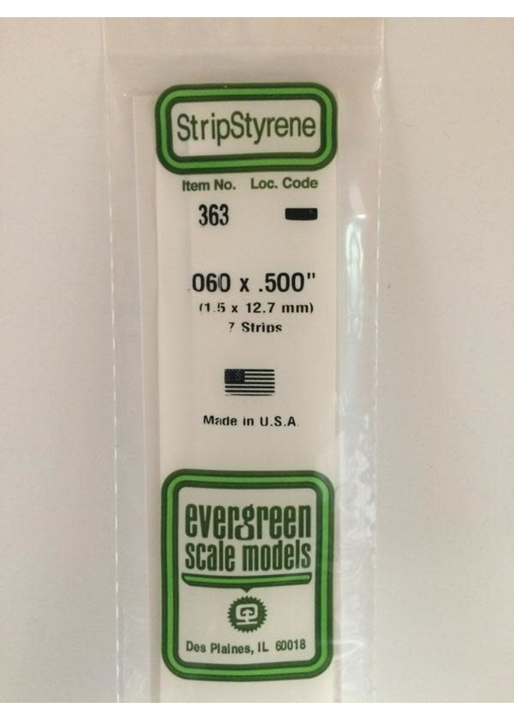 Evergreen Scale Models EVE363 Styrene .060x.500 Strip (7pc)
