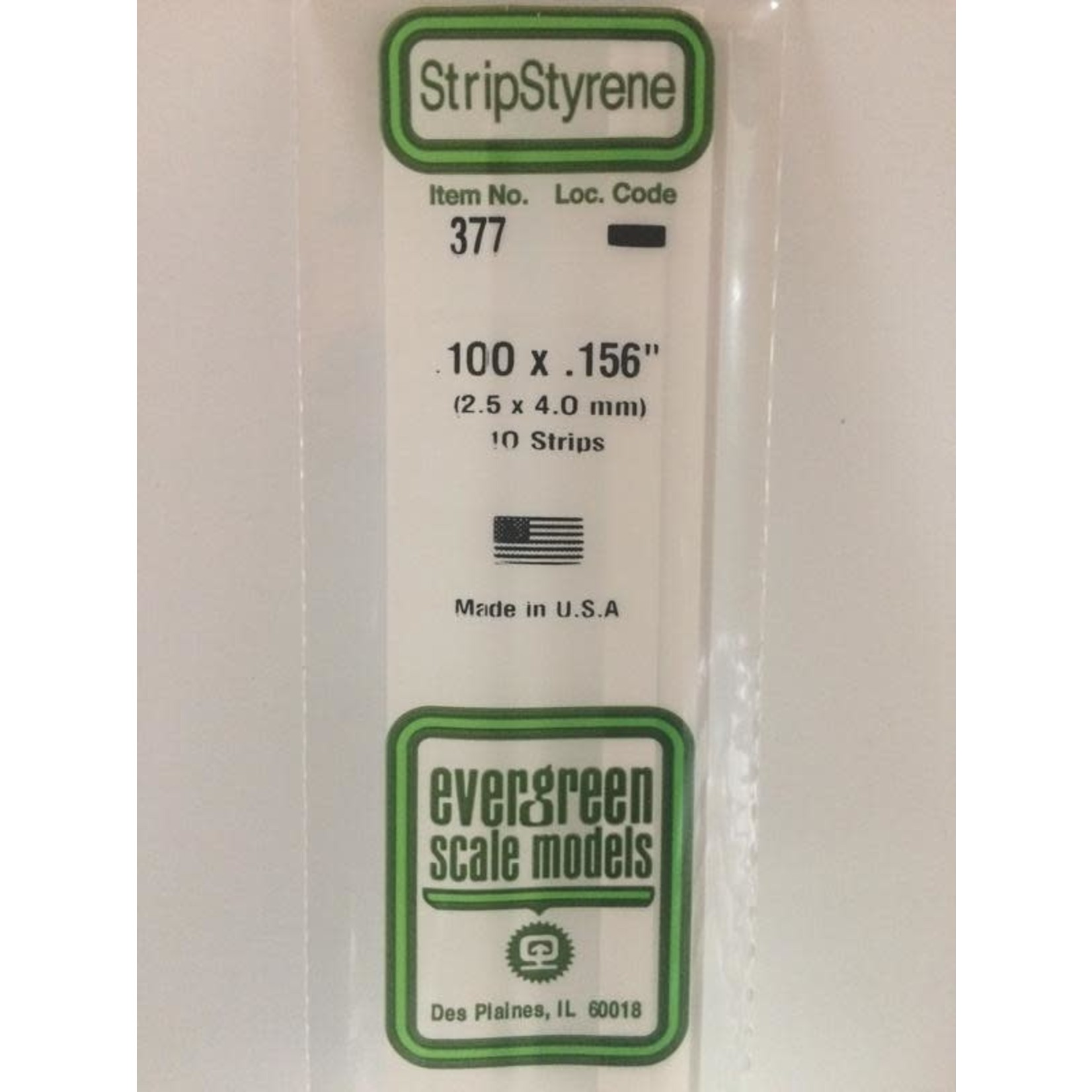 Evergreen Scale Models EVE377 Styrene .100x.156 in Strip (10pc)