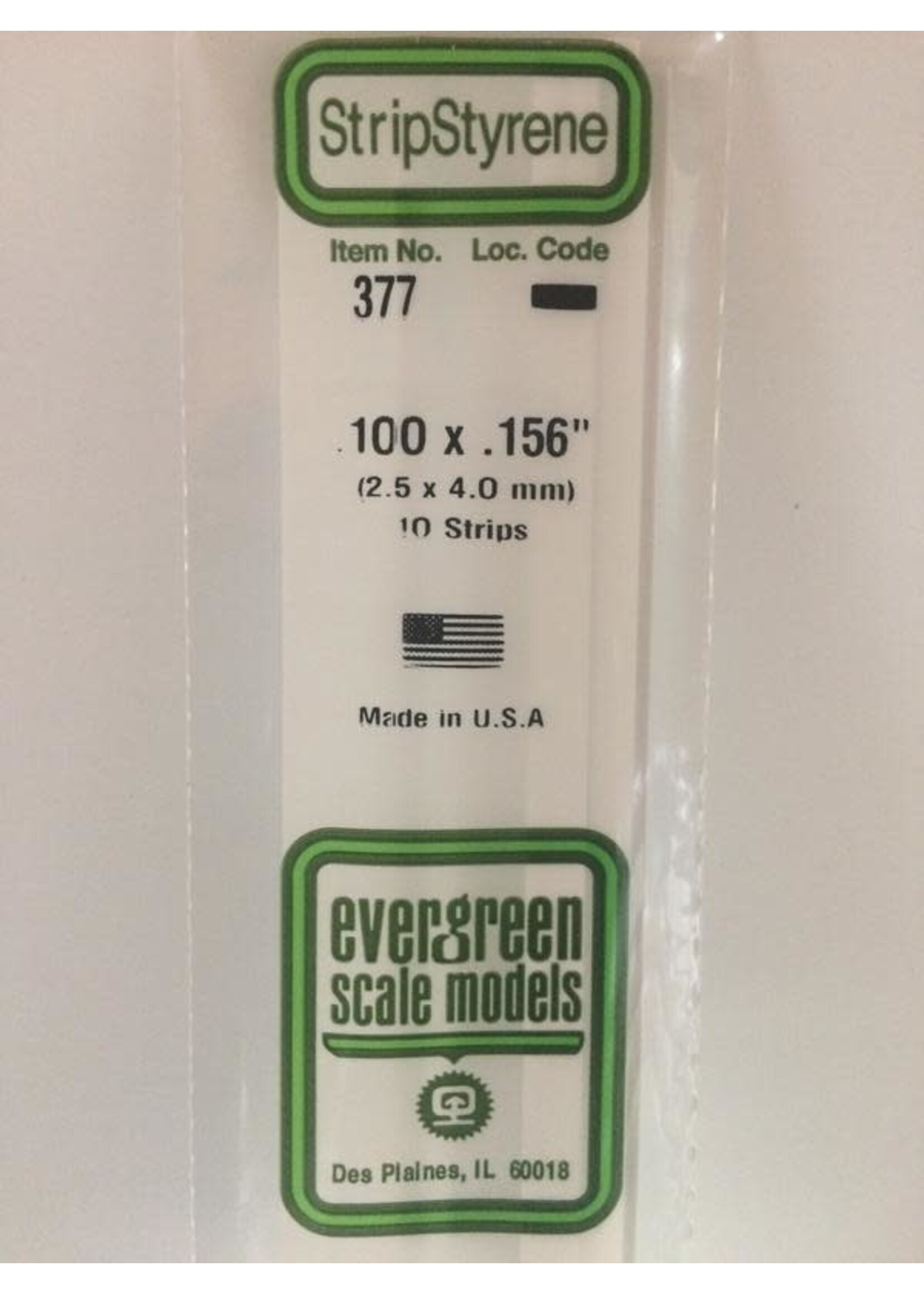 Evergreen Scale Models EVE377 Styrene .100x.156 in Strip (10pc)