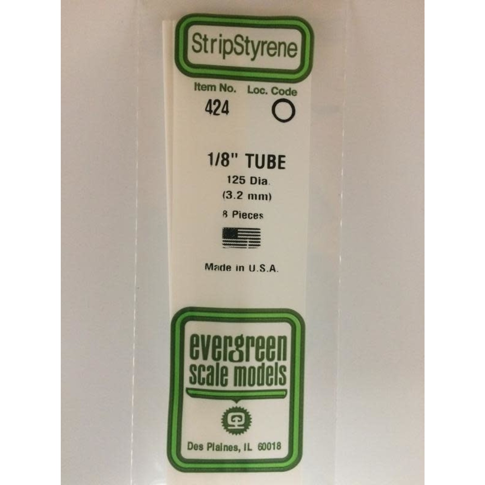 Evergreen Scale Models EVE424 Styrene 1/8'' Tube (8pc)