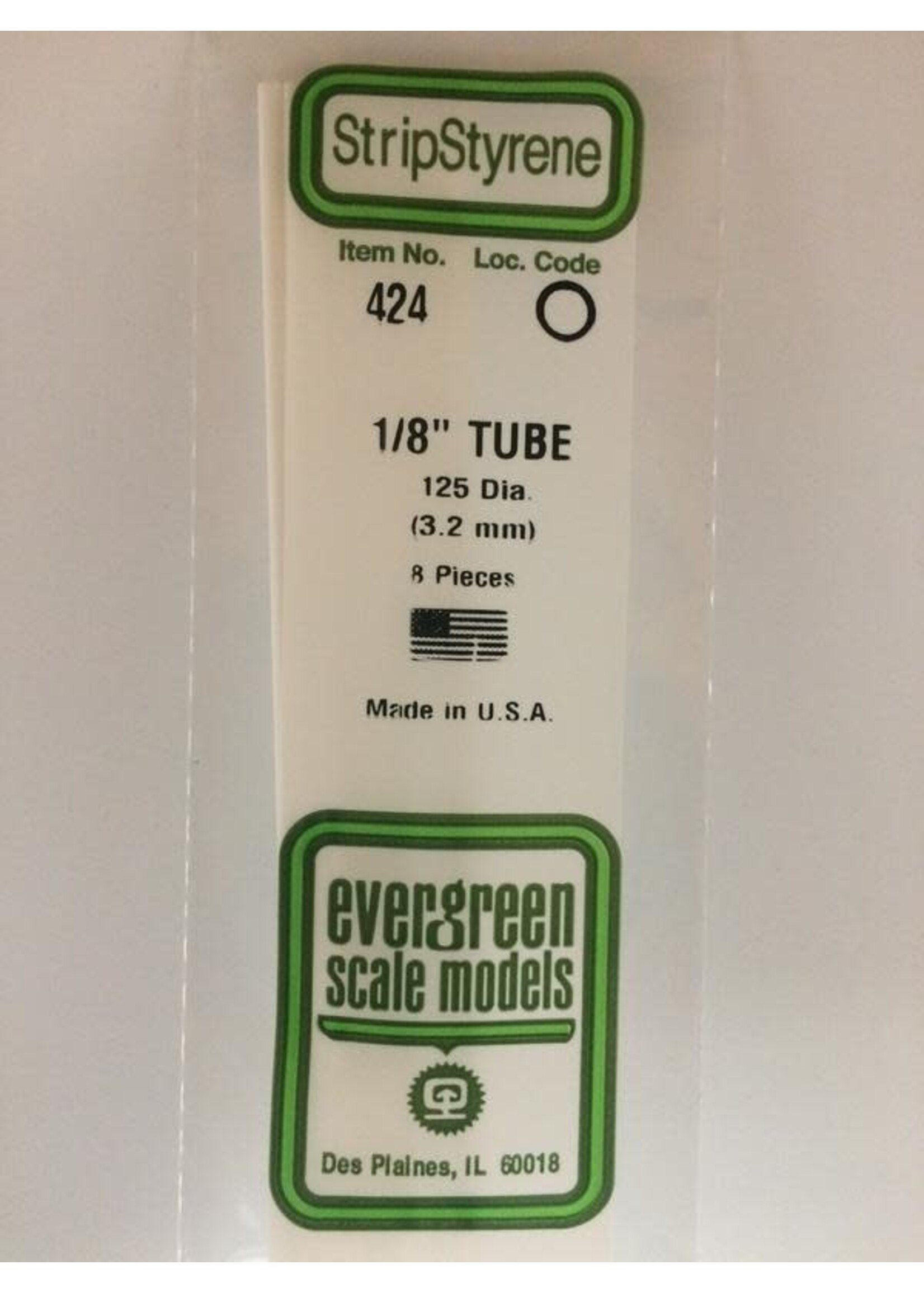 Evergreen Scale Models EVE424 Styrene 1/8'' Tube (8pc)