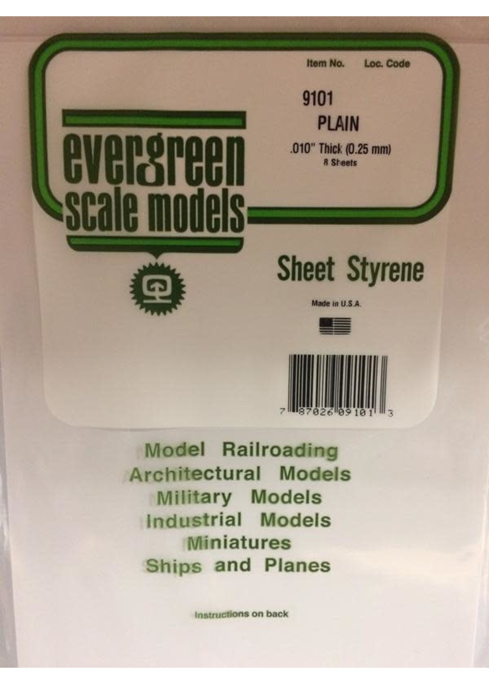 Evergreen Scale Models EVE9101 Styrene .010 Plain Sheet (8pc)