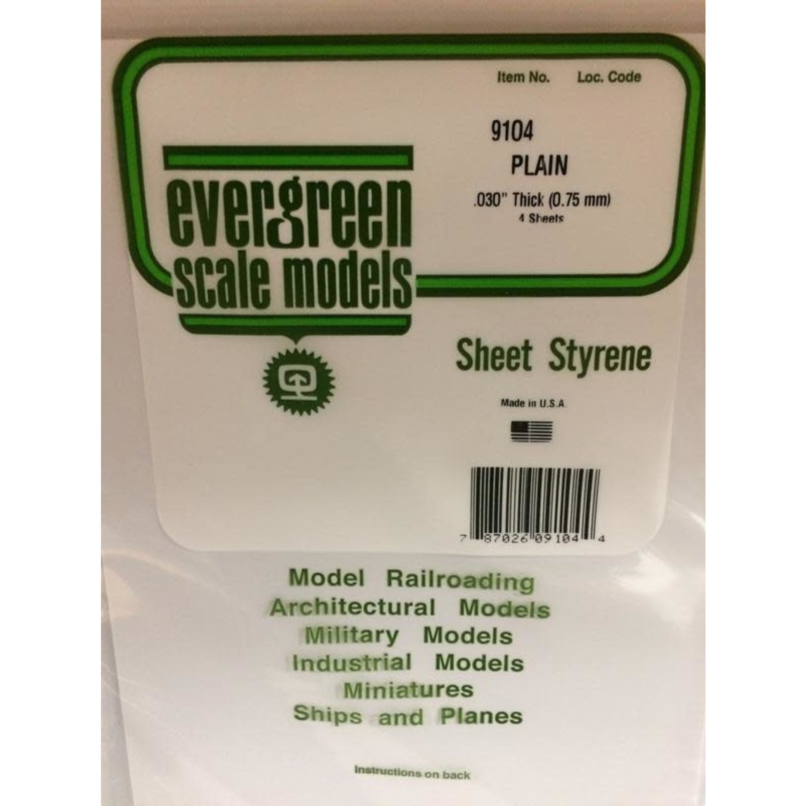 Evergreen Scale Models EVE9104 Styrene .030 Plain Sheet (4pc)