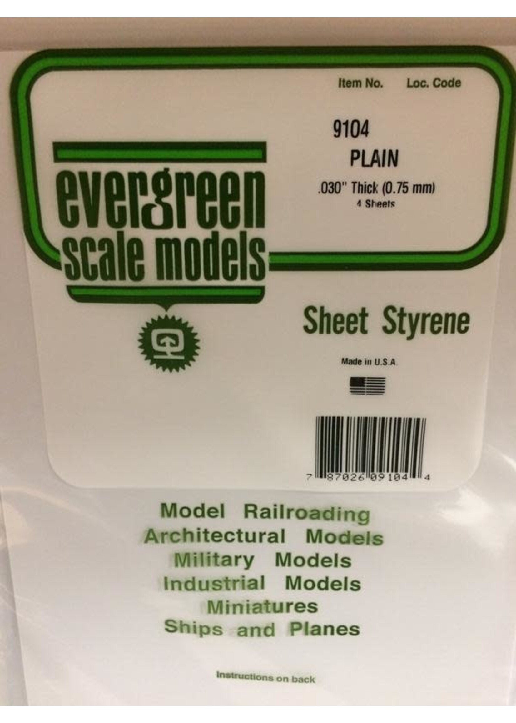 Evergreen Scale Models EVE9104 Styrene .030 Plain Sheet (4pc)