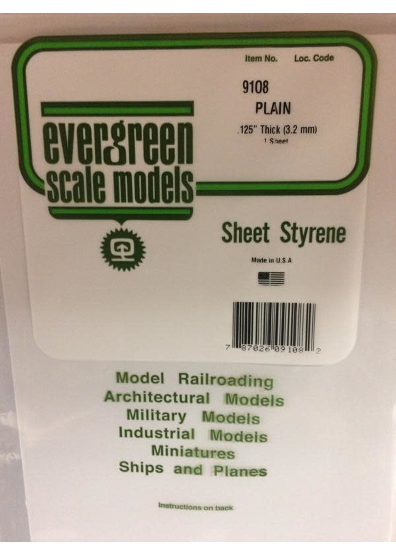 Evergreen Scale Models EVE9108 Styrene .125 Plain Sheet (1pc)