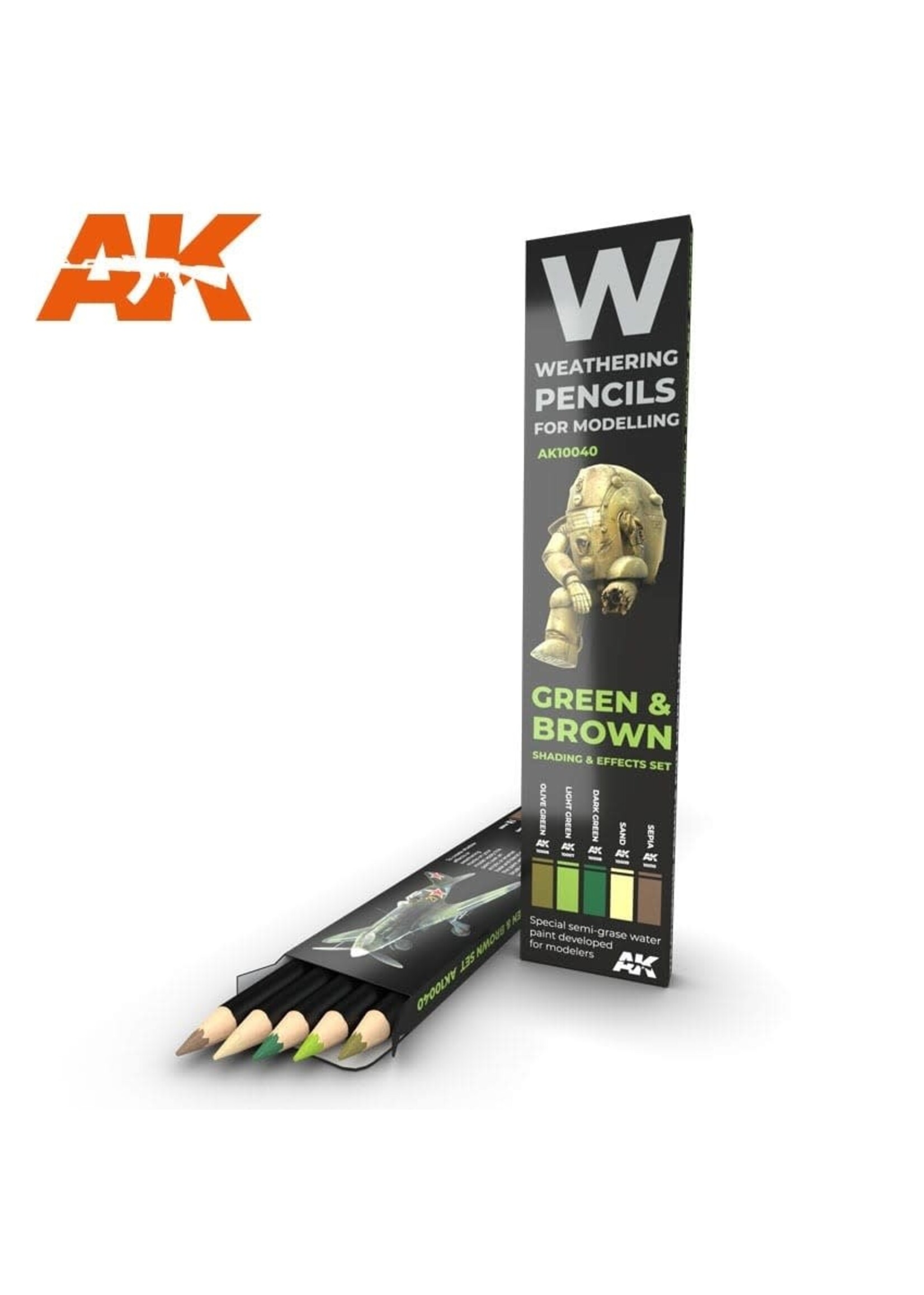 AK Interactive AK-10040 Watercolor Pencil Green & Brown  (5 Pack)