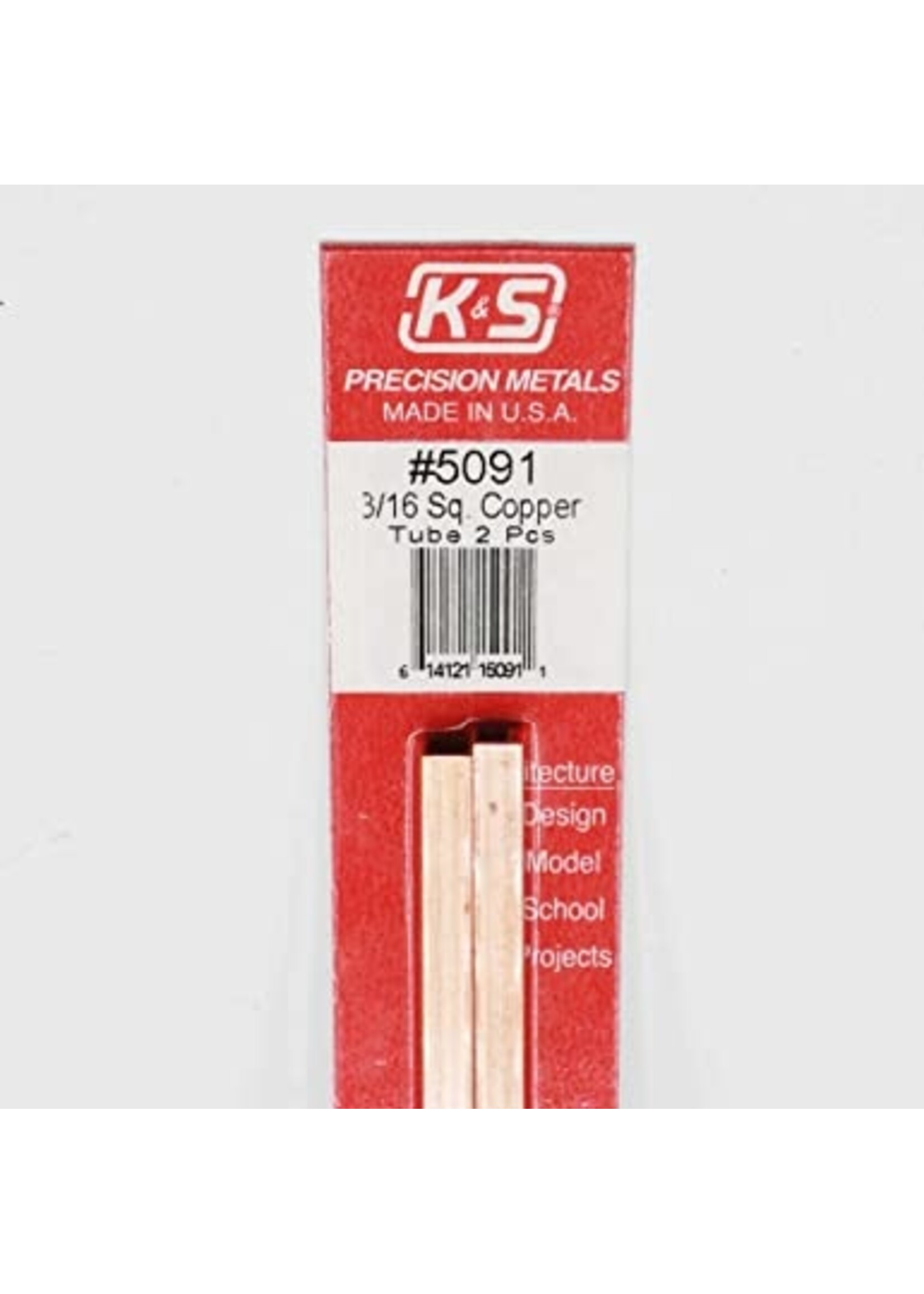K&S Metals KSE5091 3/16 Square Copper Tube 2pk