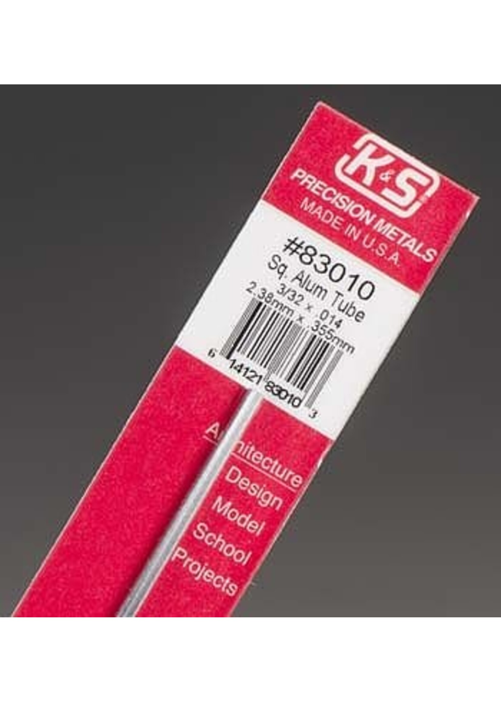 K&S Metals KSE83010 3/32x.014 Square Aluminum  Tube (1pc)