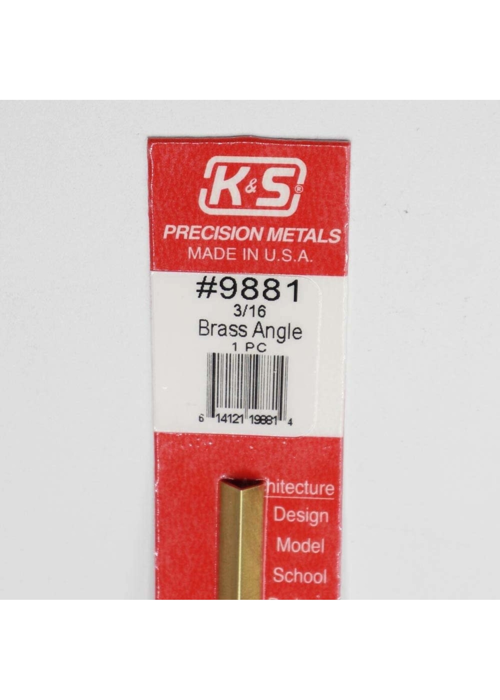 K&S Metals KSE9881 Brass Angle 3/16''