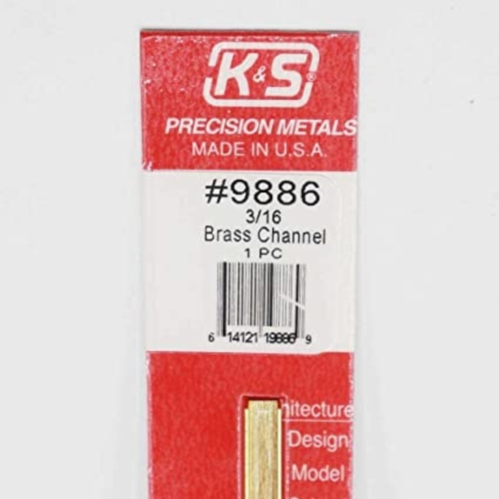 K&S Metals KSE9886 Brass Channel 3/16''
