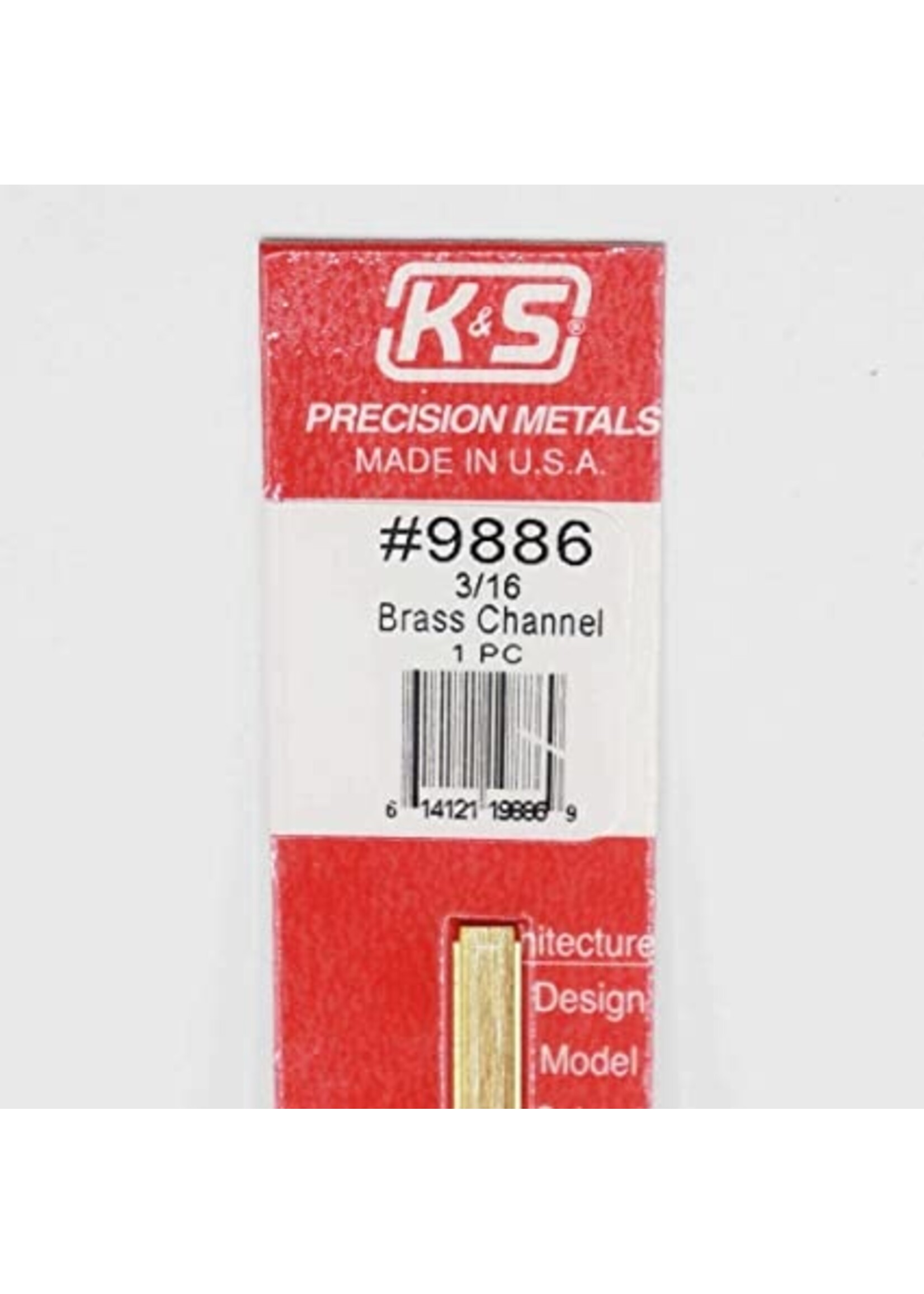 K&S Metals KSE9886 Brass Channel 3/16''