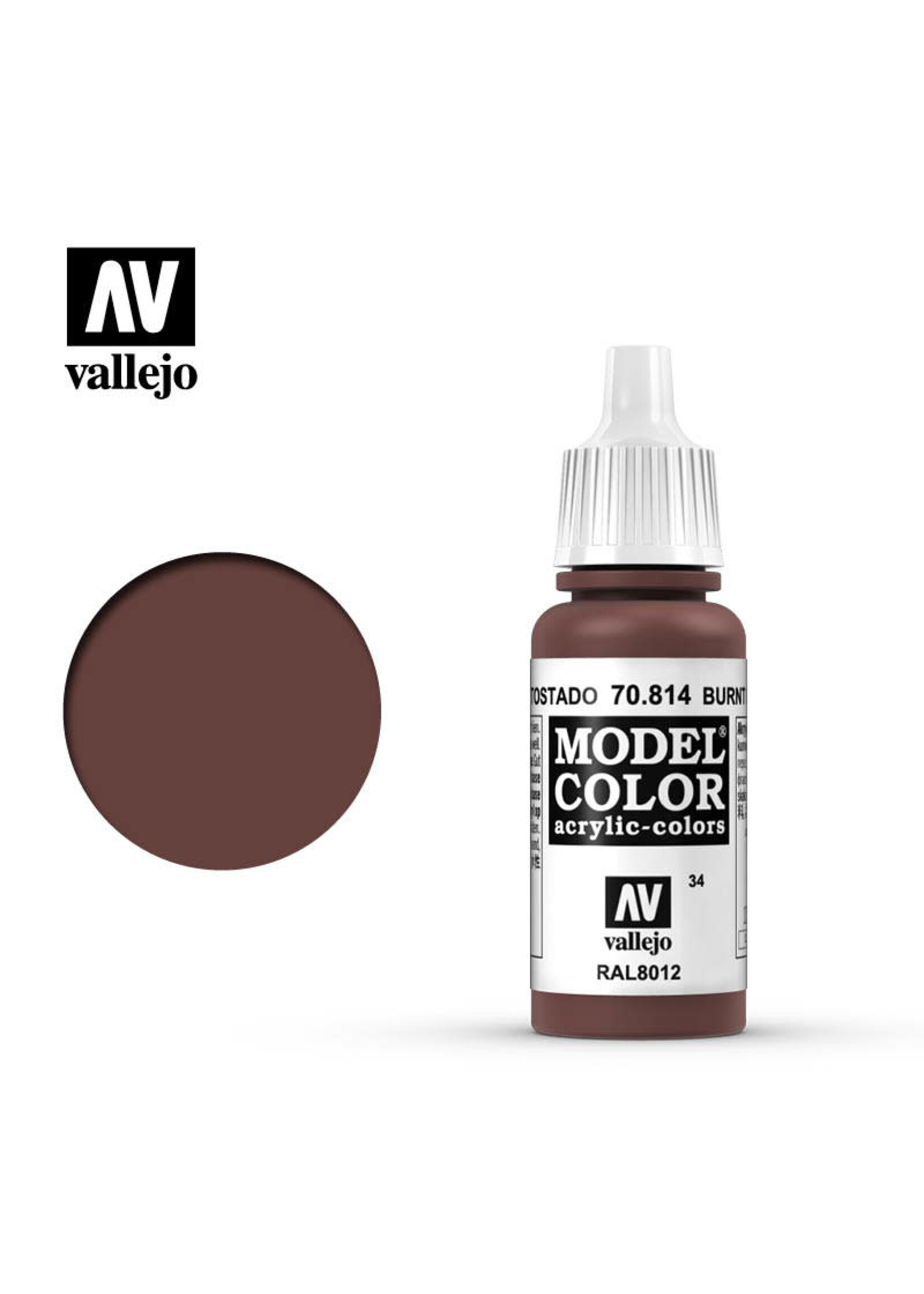 Vallejo 163VAL70814 Model Color Burnt Cadium Red (17ml)