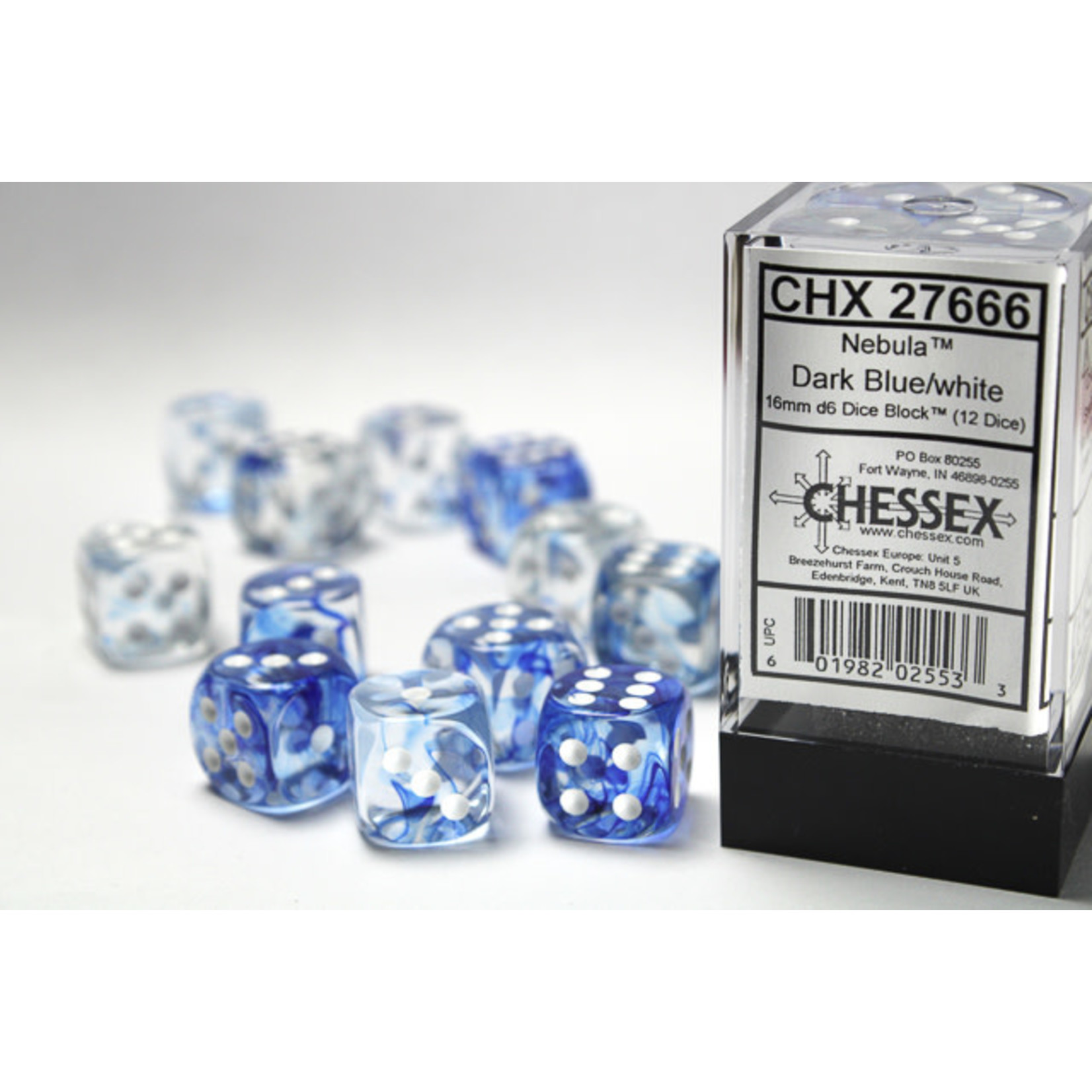 Chessex Dice 16mm 27666 12pc Nebula  Dark Blue/White