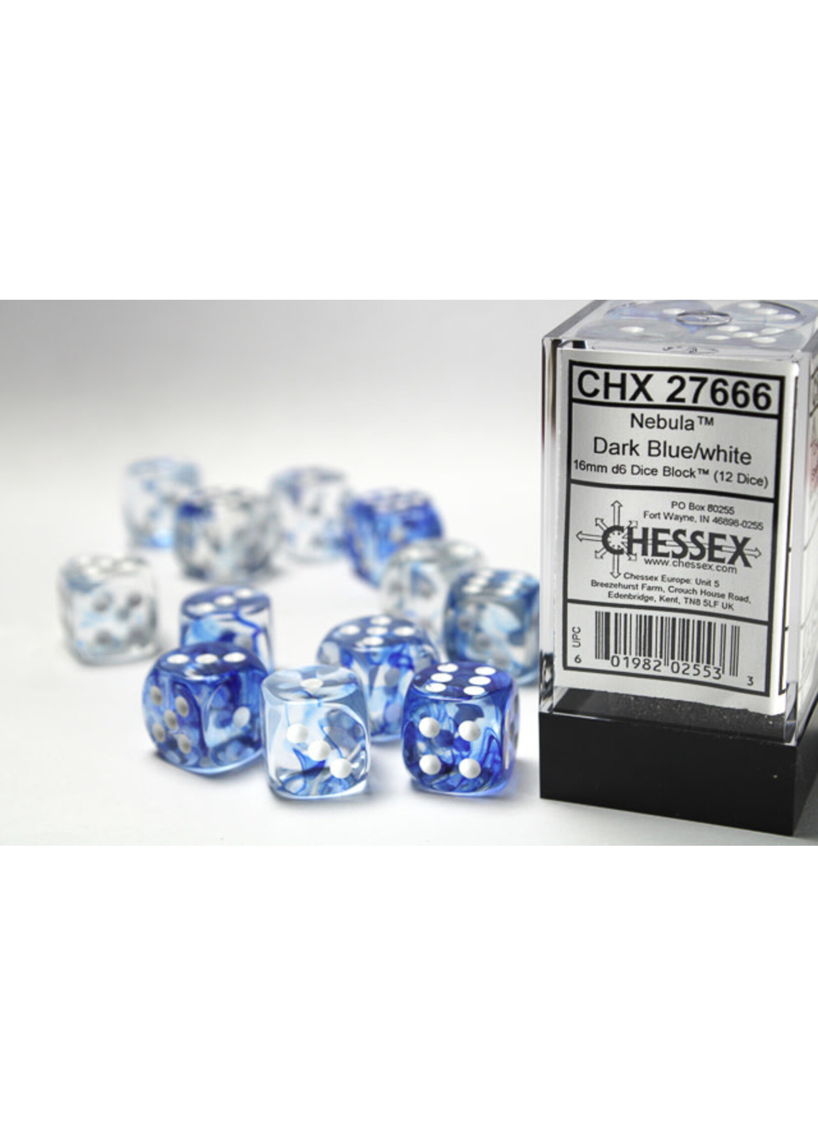 Chessex Dice 16mm 27666 12pc Nebula  Dark Blue/White