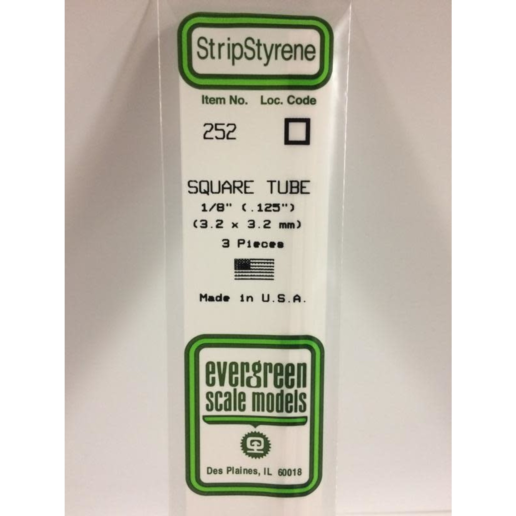 Evergreen Scale Models EVE252 Styrene 1/8 in Square Tube (3pc)