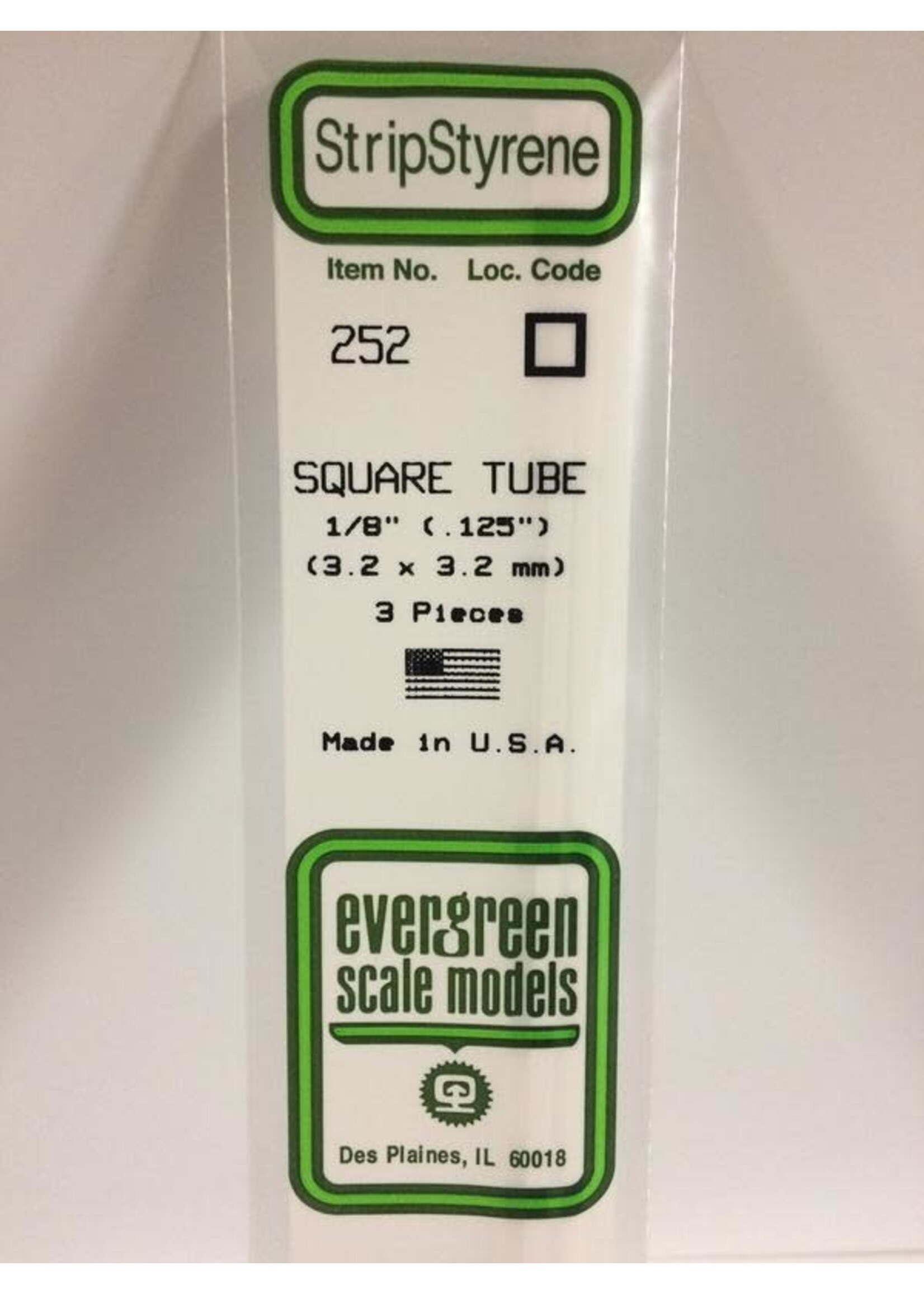 Evergreen Scale Models EVE252 Styrene 1/8 in Square Tube (3pc)