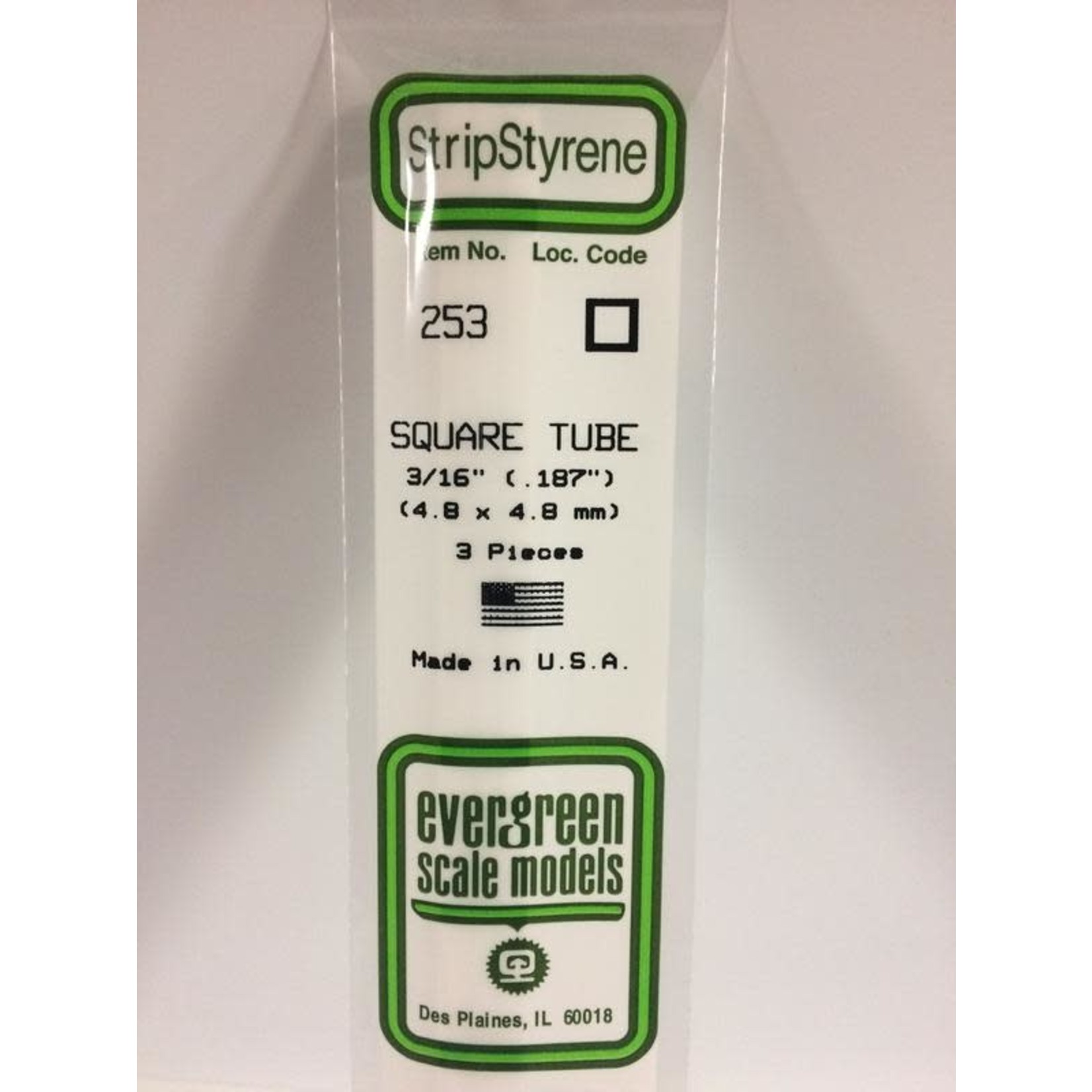 Evergreen Scale Models EVE253 Styrene 3/16 inch Square Tube (3pc)