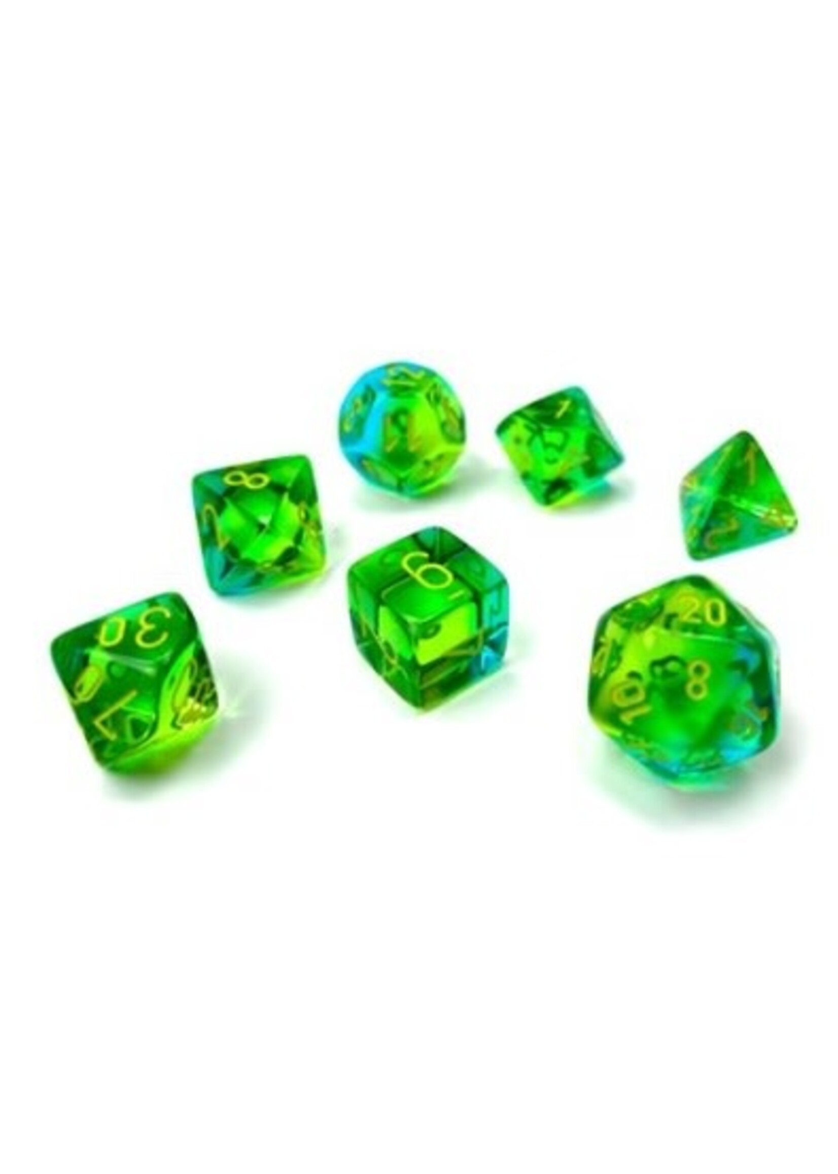 Chessex Dice RPG 26466 7pc Gemini Poly Translucent Green-Teal/Yellow