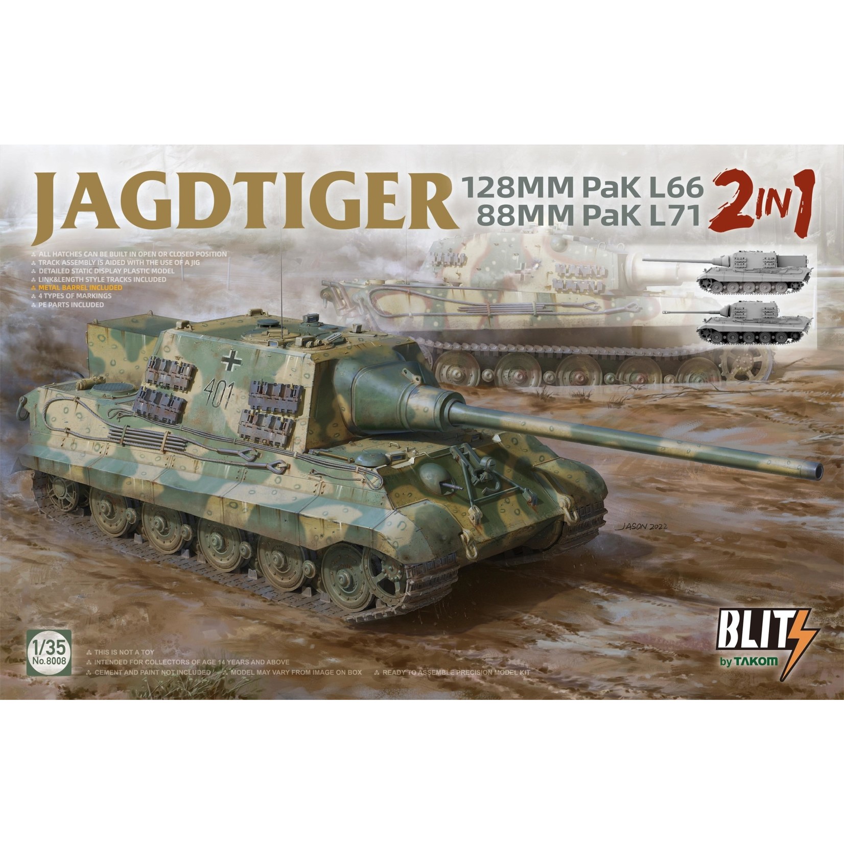 Takom TAK8008 Jagdtiger 2in1 122mm Pak L66 & 88mm Pak L71 (1/35)