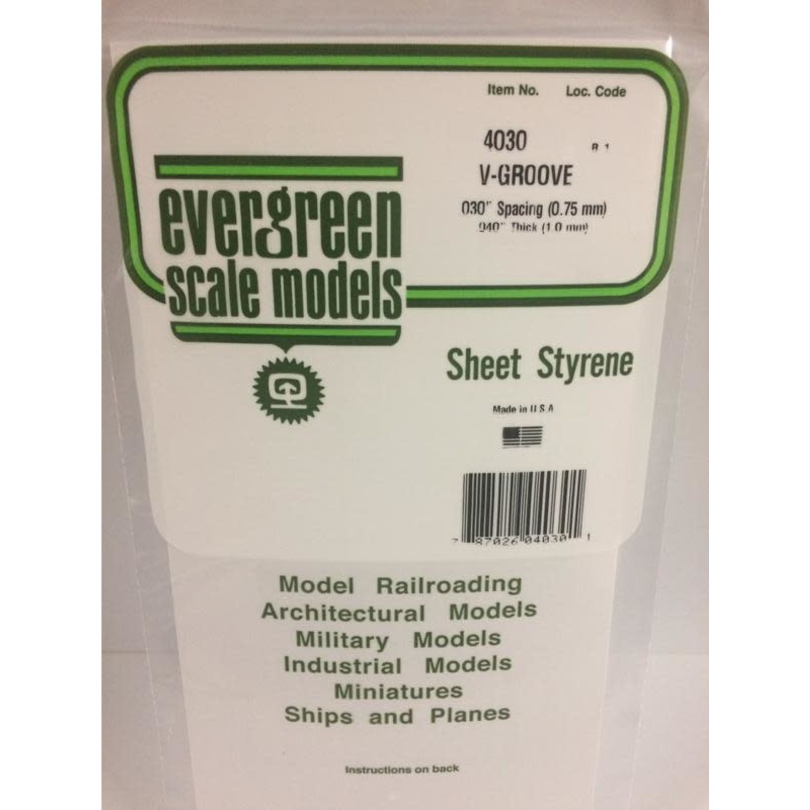 Evergreen Scale Models EVE4030 Styrene .030 V-Groove Sheet