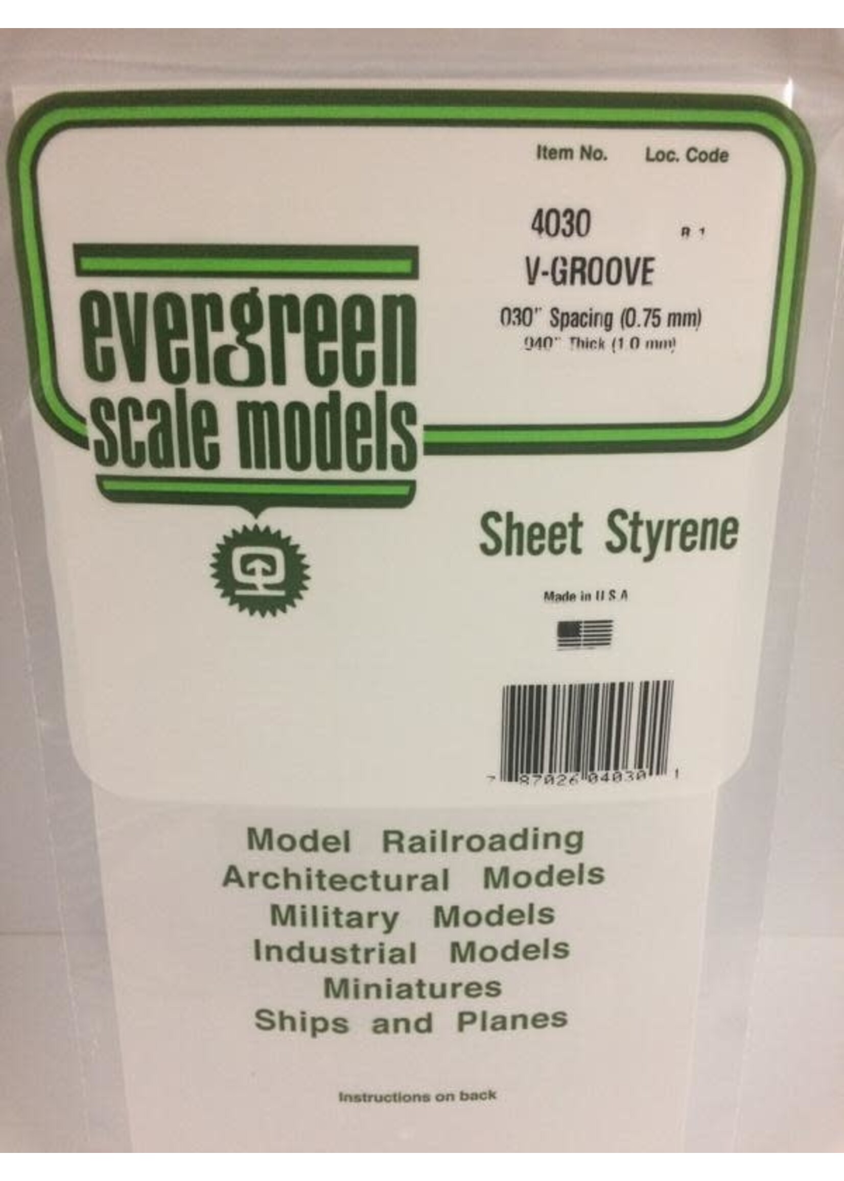 Evergreen Scale Models EVE4030 Styrene .030 V-Groove Sheet