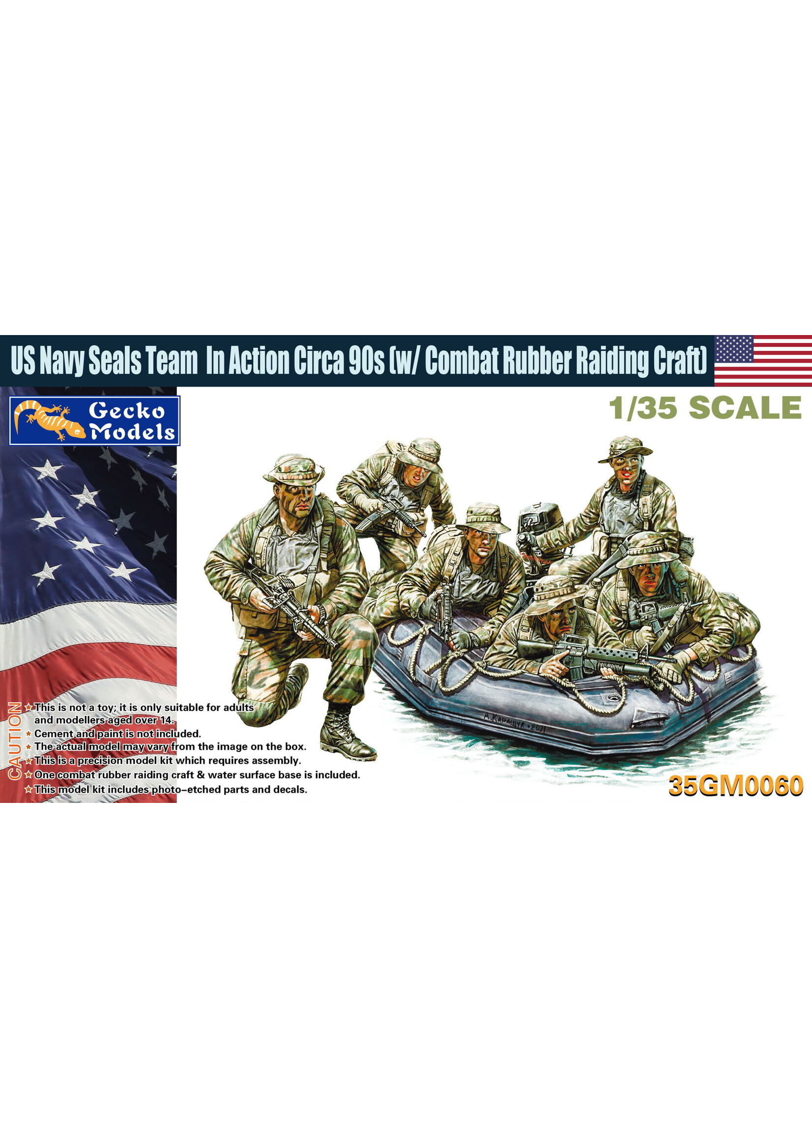 Gecko ***GEK35GM0060 US Navy Seals Team in Action Circa 90s with Combat Rubber Raiding Craft (1/35)