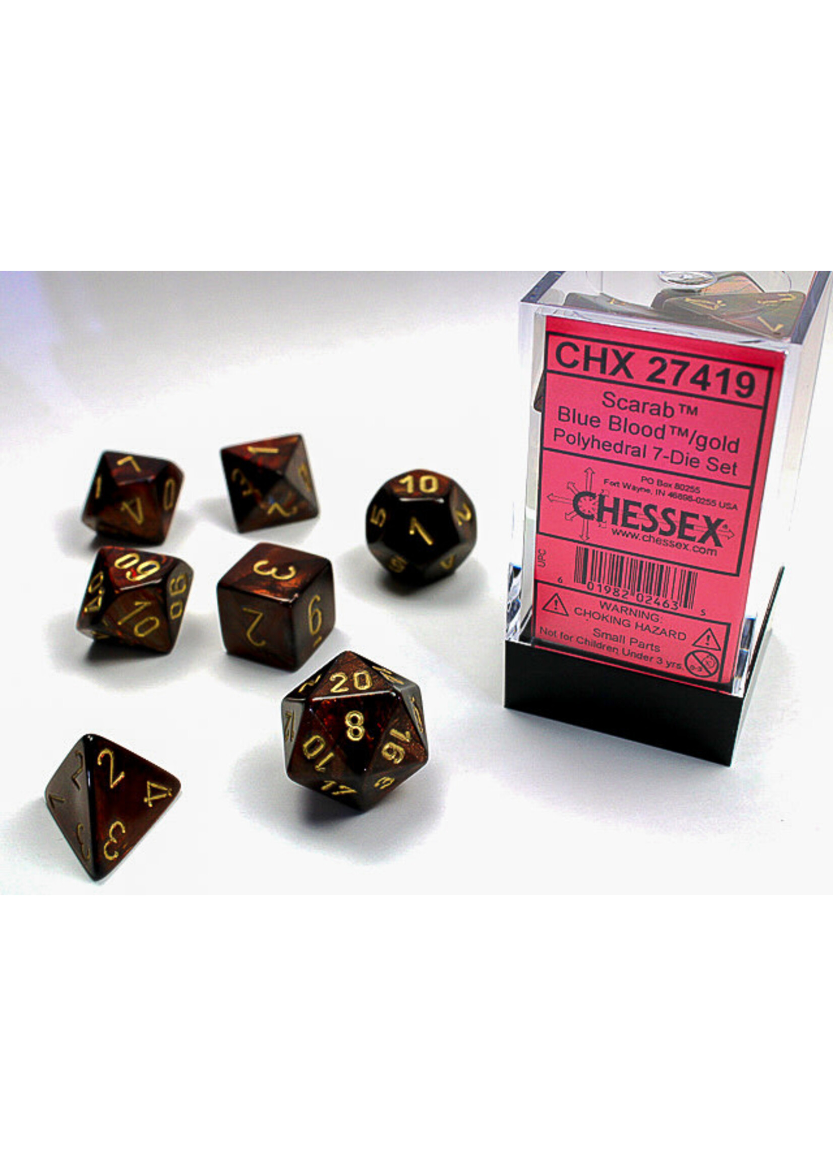 Chessex Dice RPG 27419 7pc Scarab Blue Blood/Gold