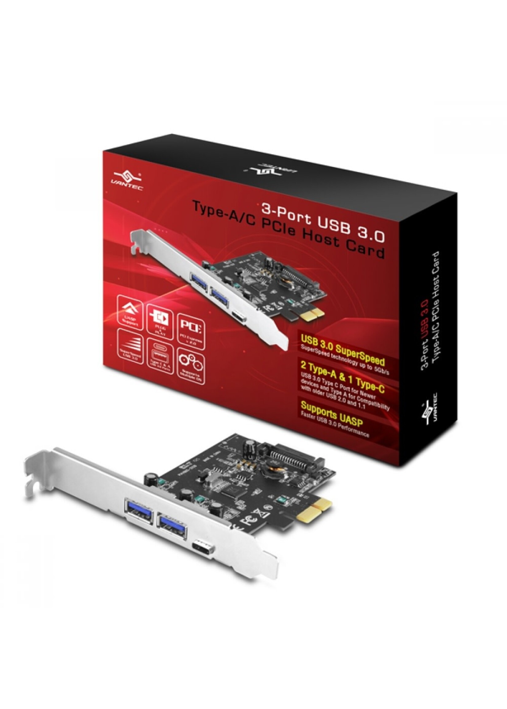 Vantec Vantec 3 Port USB3 Type A/C PCIe Host Card