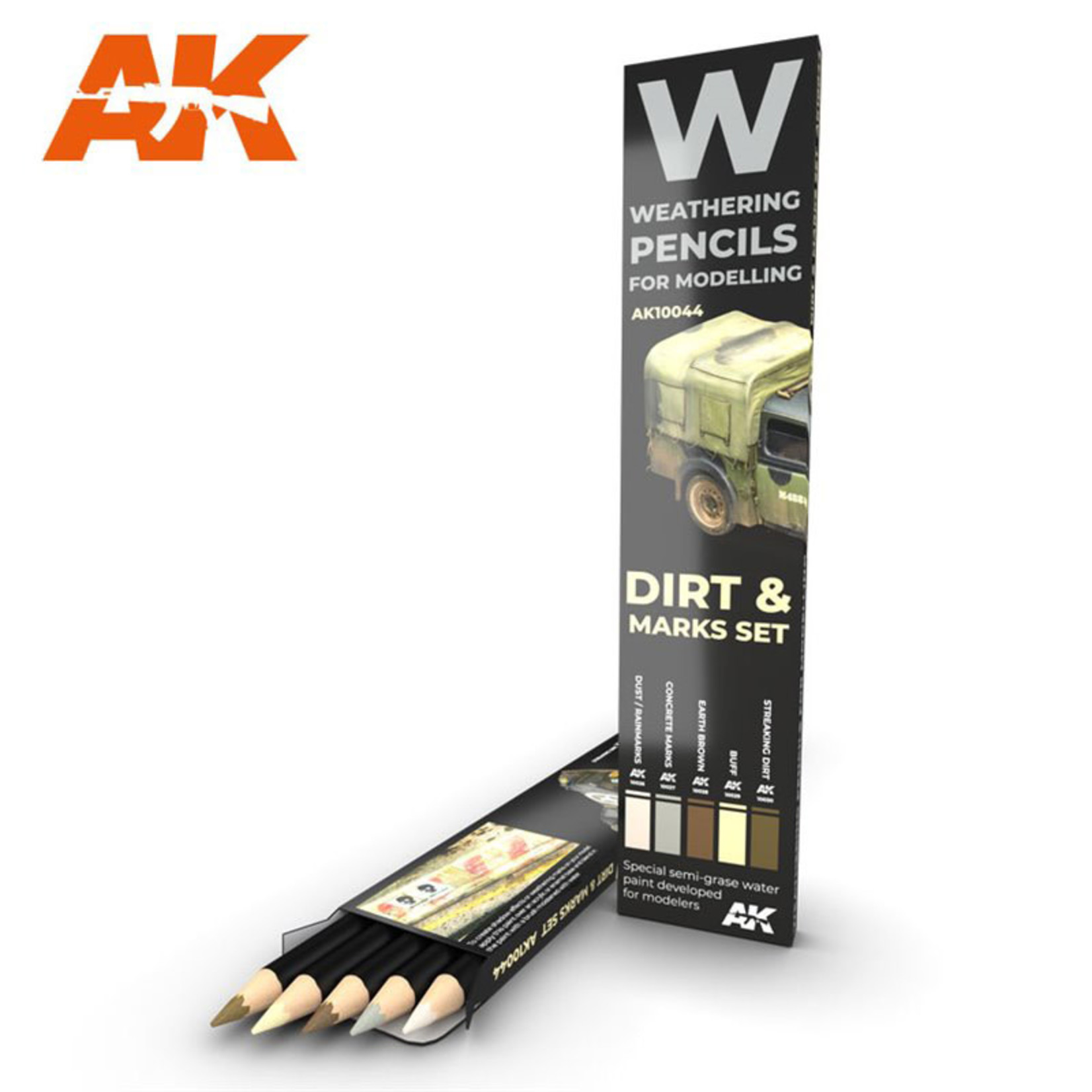 AK Interactive AK-10044 Watercolor Pencil Splashes/Dirt/Stains (5 Pack)