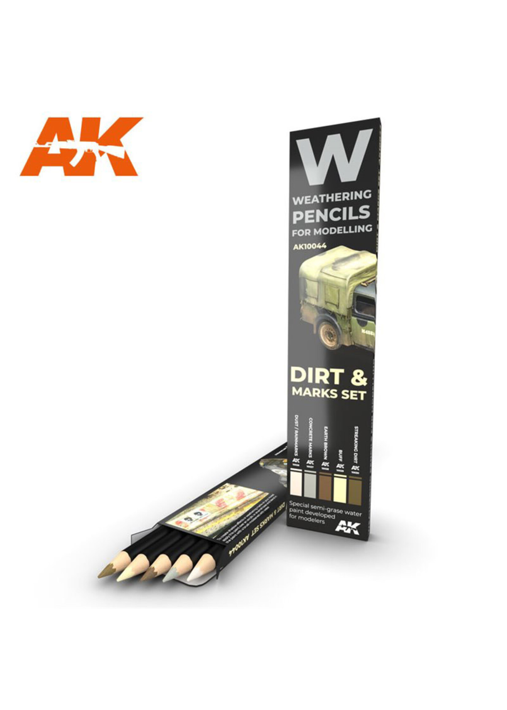 AK Interactive AK-10044 Watercolor Pencil Splashes/Dirt/Stains (5 Pack)