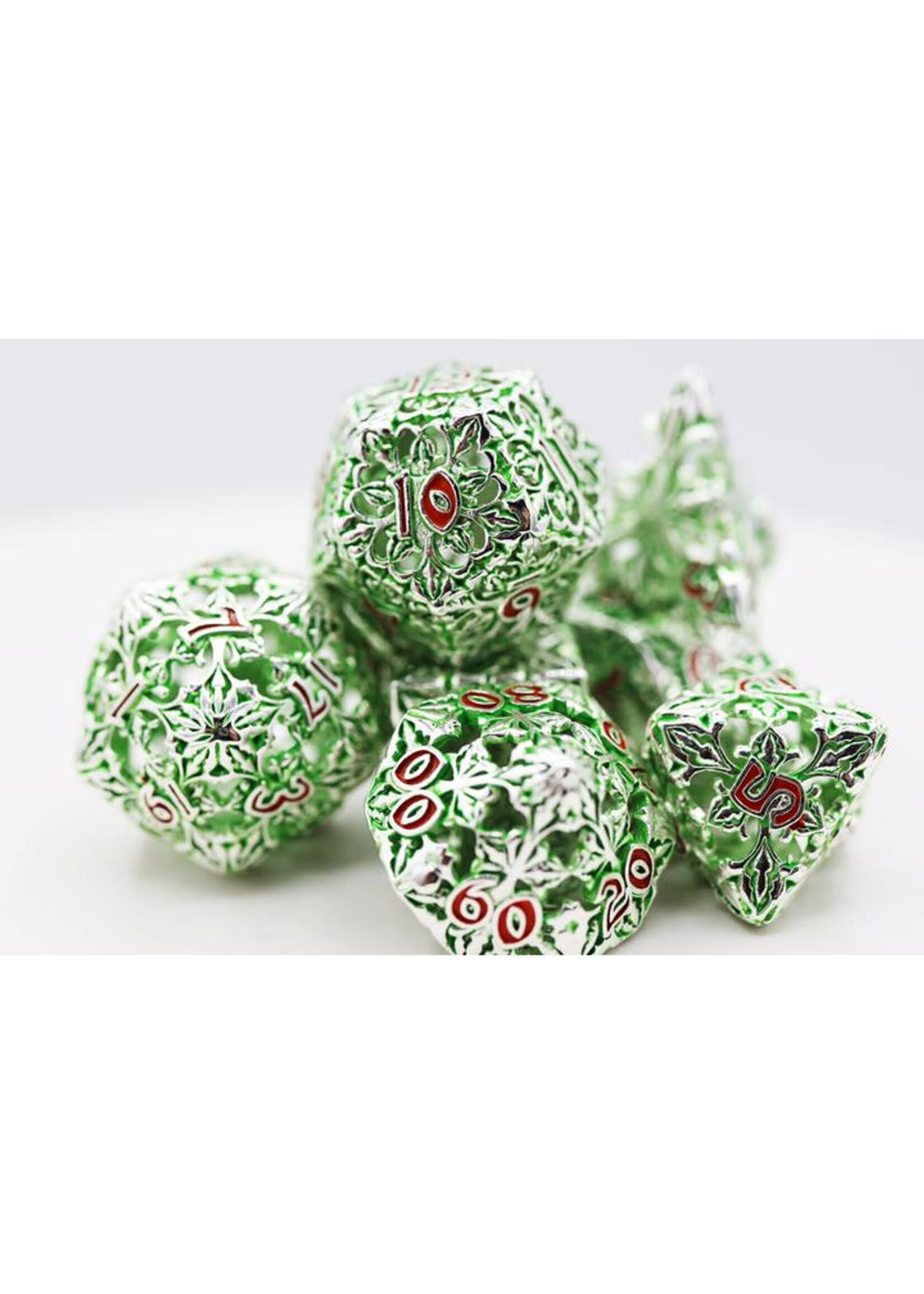 Foam Brain Games ***Dice RPG FBG4228 7pc Metal Hollow Green Fleur de Lis