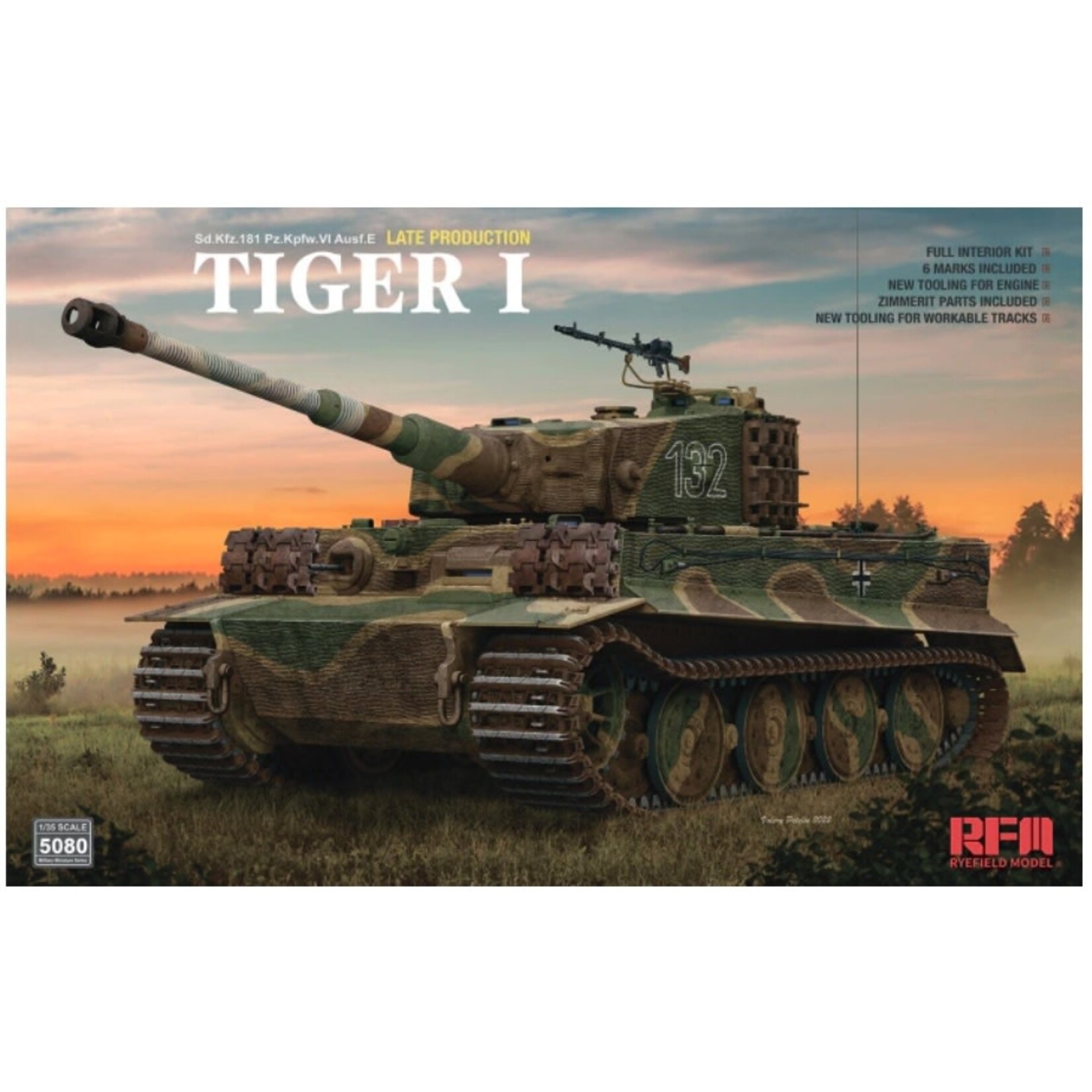 Rye Field Model RFMRM5080 Tiger I Late Production with Full Interior and Zimmerit (1/35)