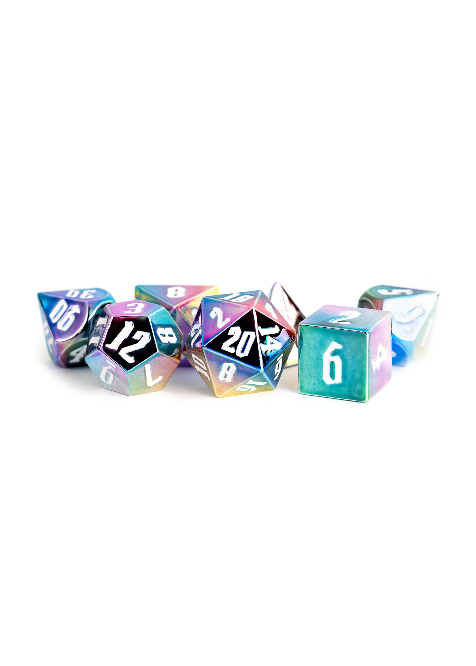 FanRoll Dice RPG 032 7pc Aluminum Plated Rainbow White