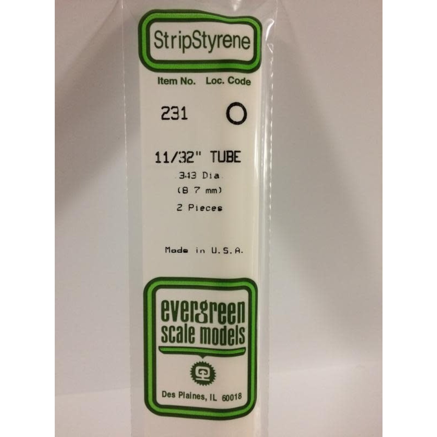 Evergreen Scale Models EVE231 Styrene 11/32'' Tube (2pc)