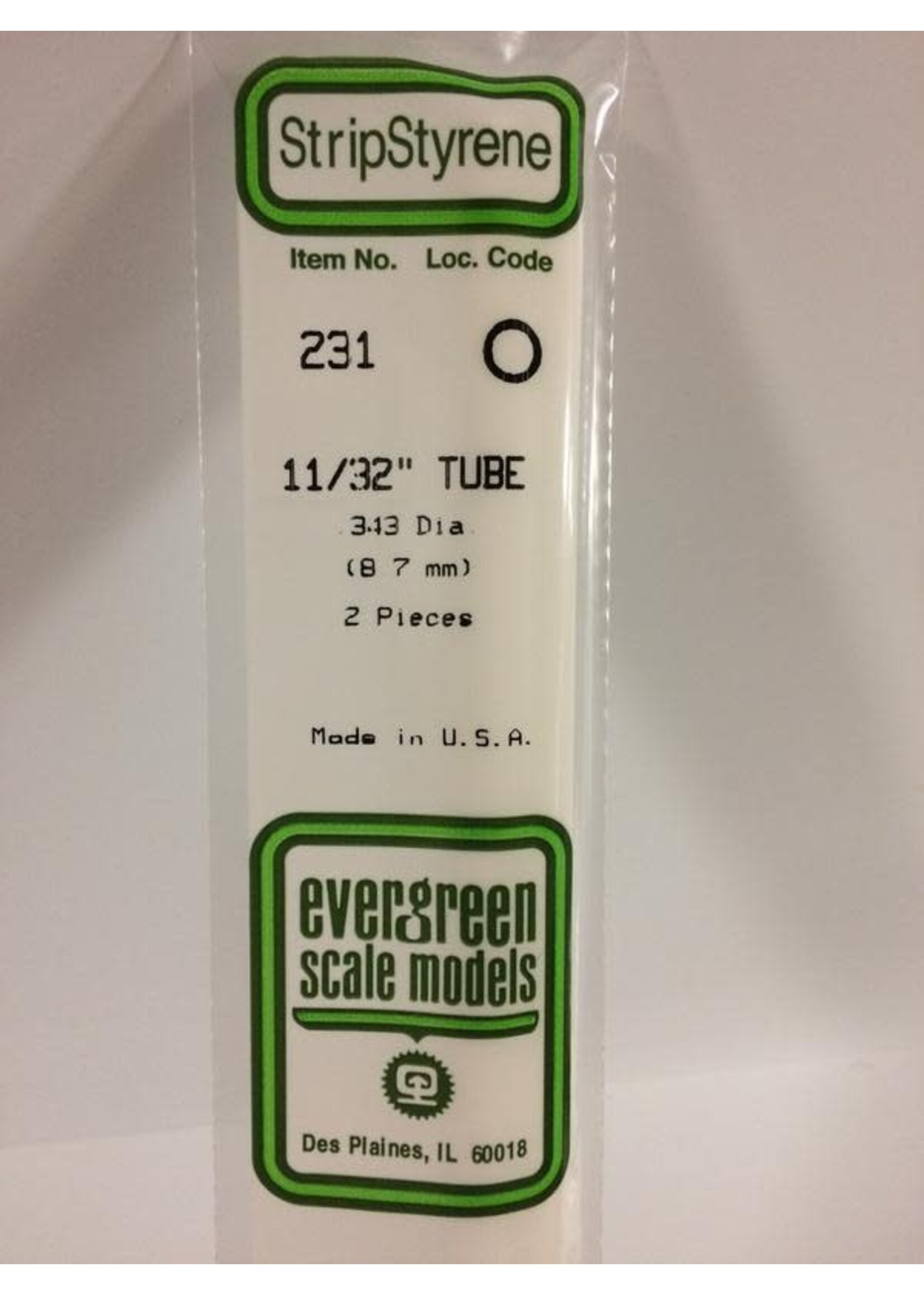 Evergreen Scale Models EVE231 Styrene 11/32'' Tube (2pc)