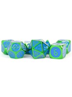 FanRoll Dice RPG 023 7pc Metal Green with Blue Enamel