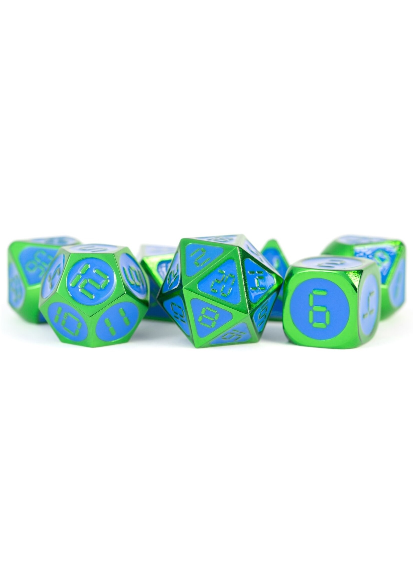 FanRoll Dice RPG 023 7pc Metal Green with Blue Enamel