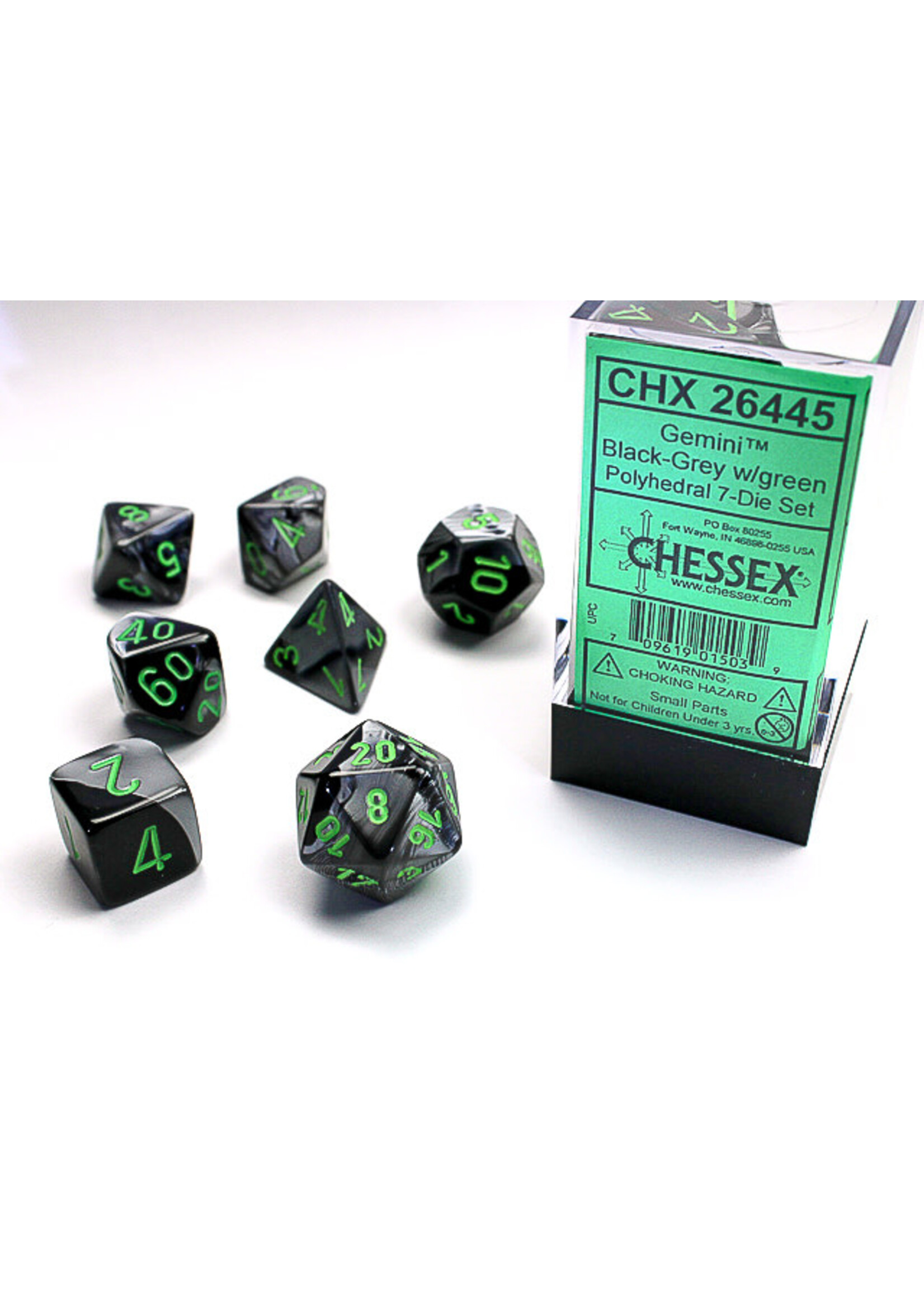Chessex Dice RPG 26445 7pc Gemini Black-Grey/Green