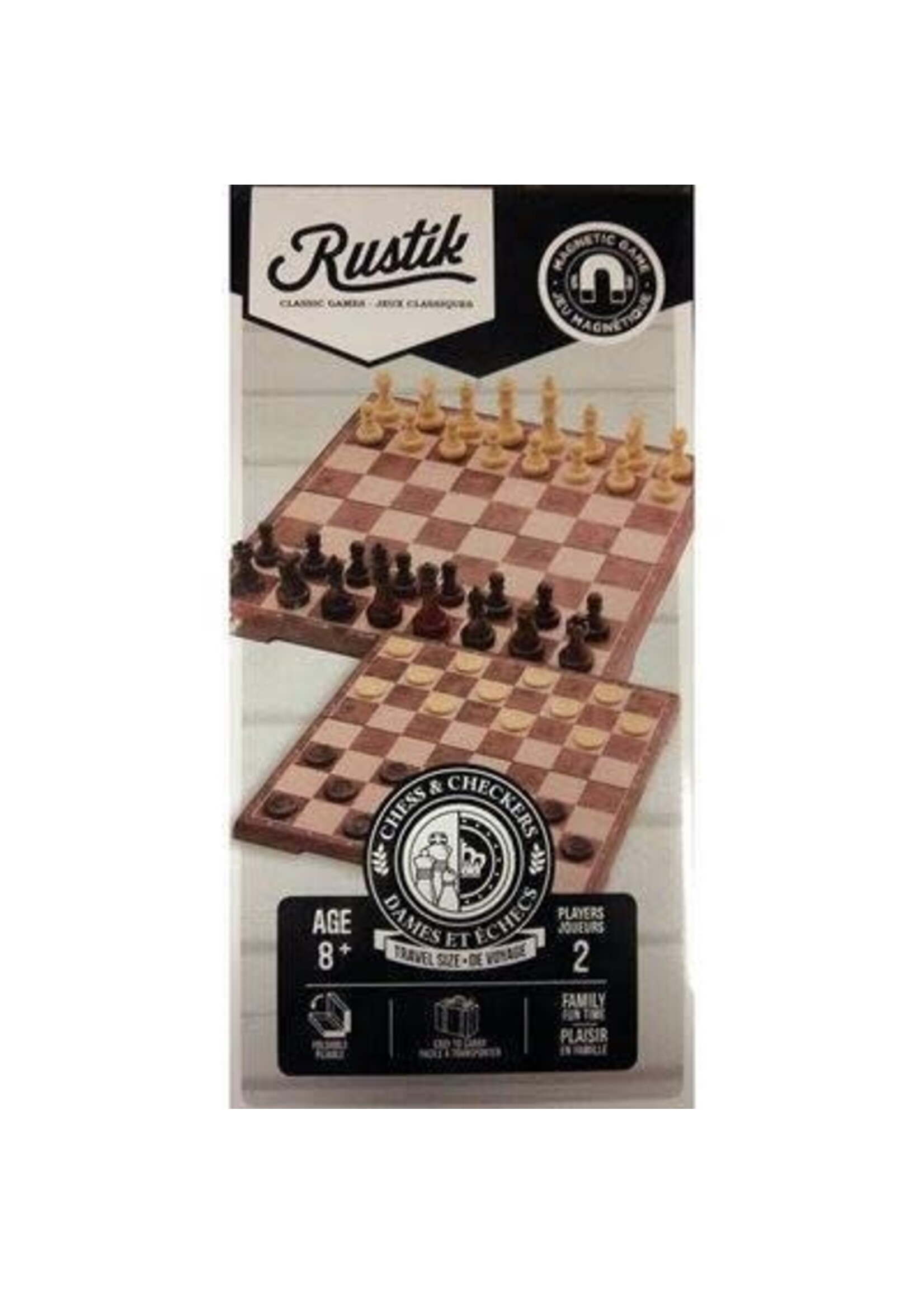 Rustik Chess & Checkers Magnetic Folding Peach Wood Set
