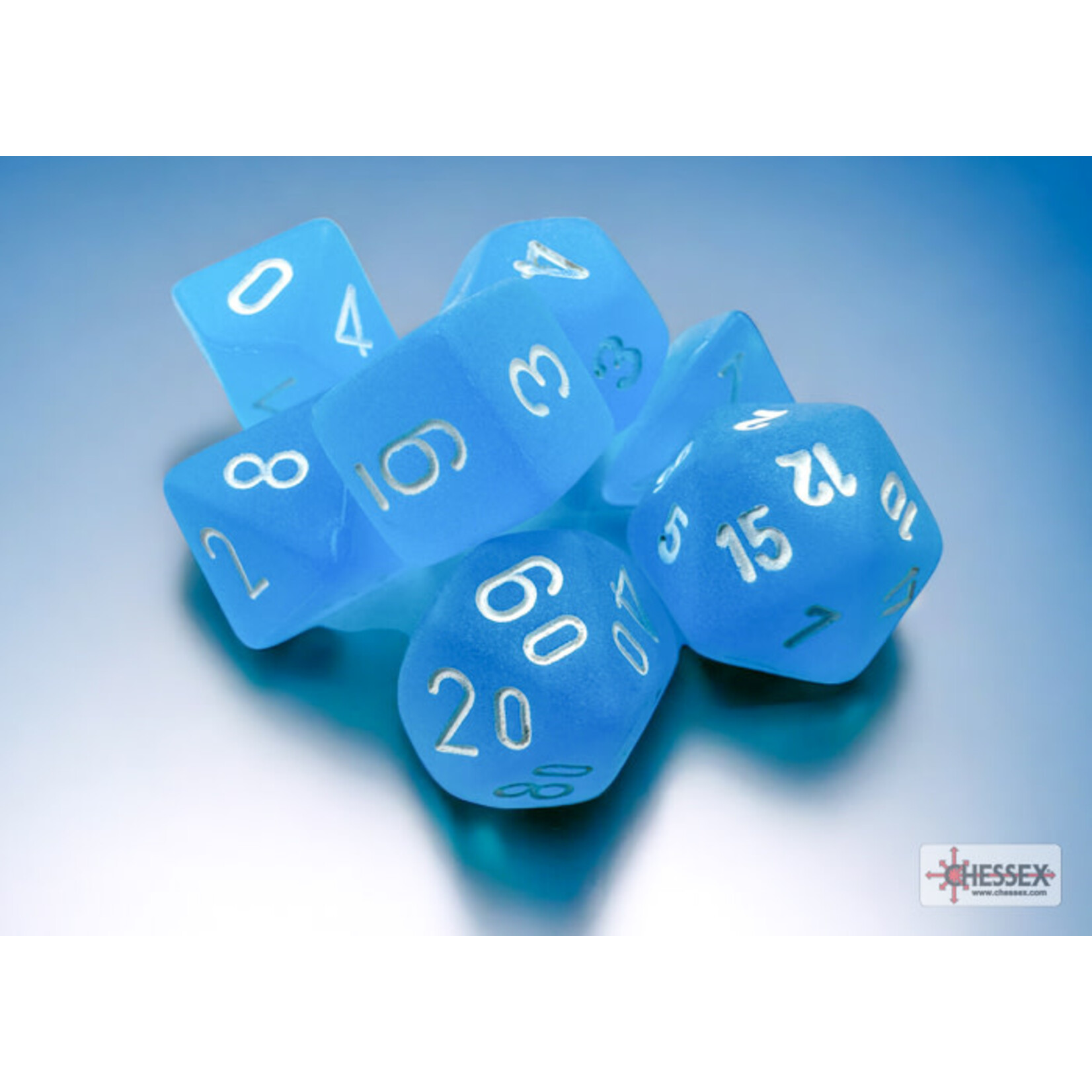 Chessex Dice RPG 20416 7pc Frosted Caribbean Blue/White MINI