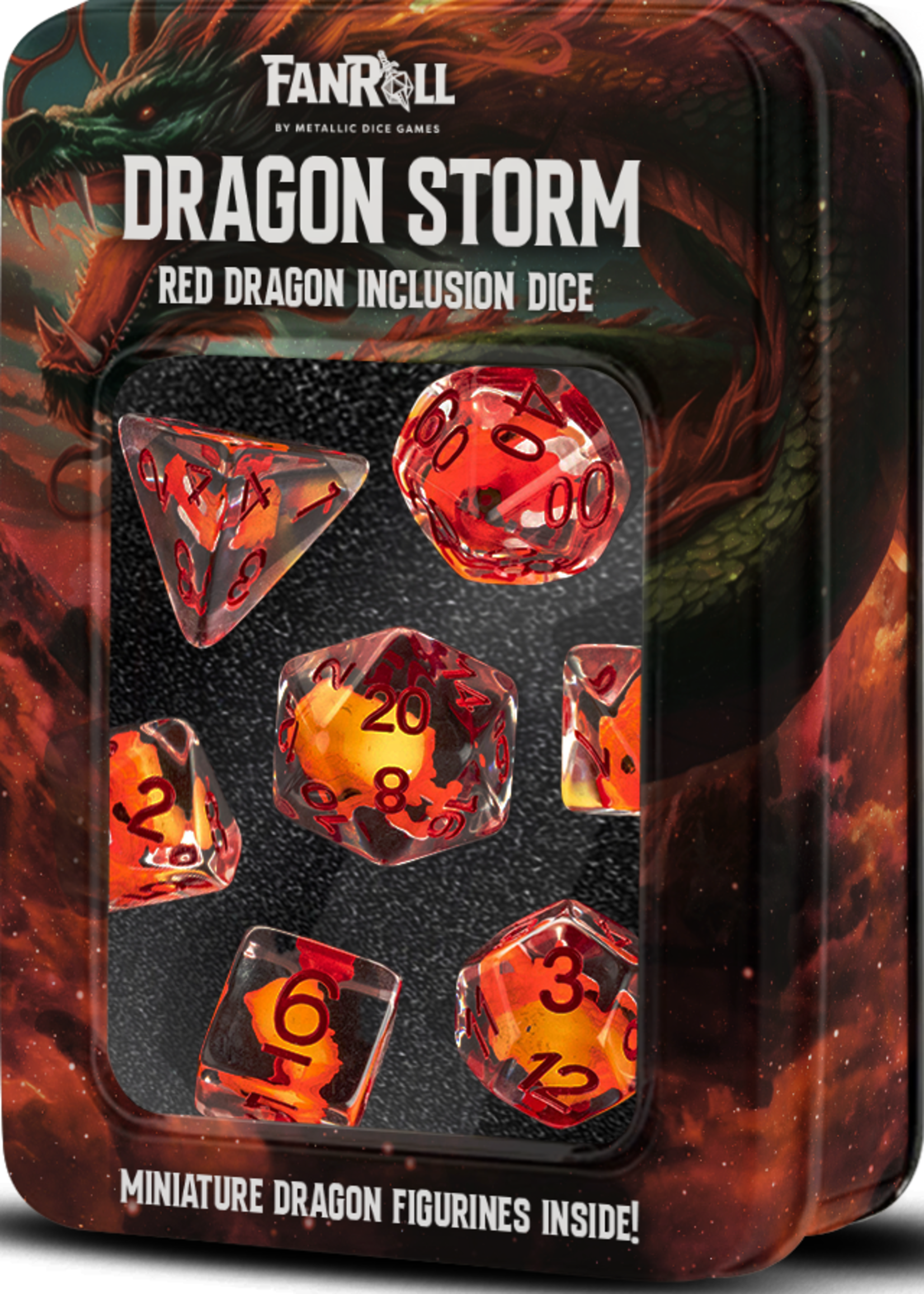 FanRoll Dice RPG 10934 7pc Dragon Storm (Red Dragon Inclusion)